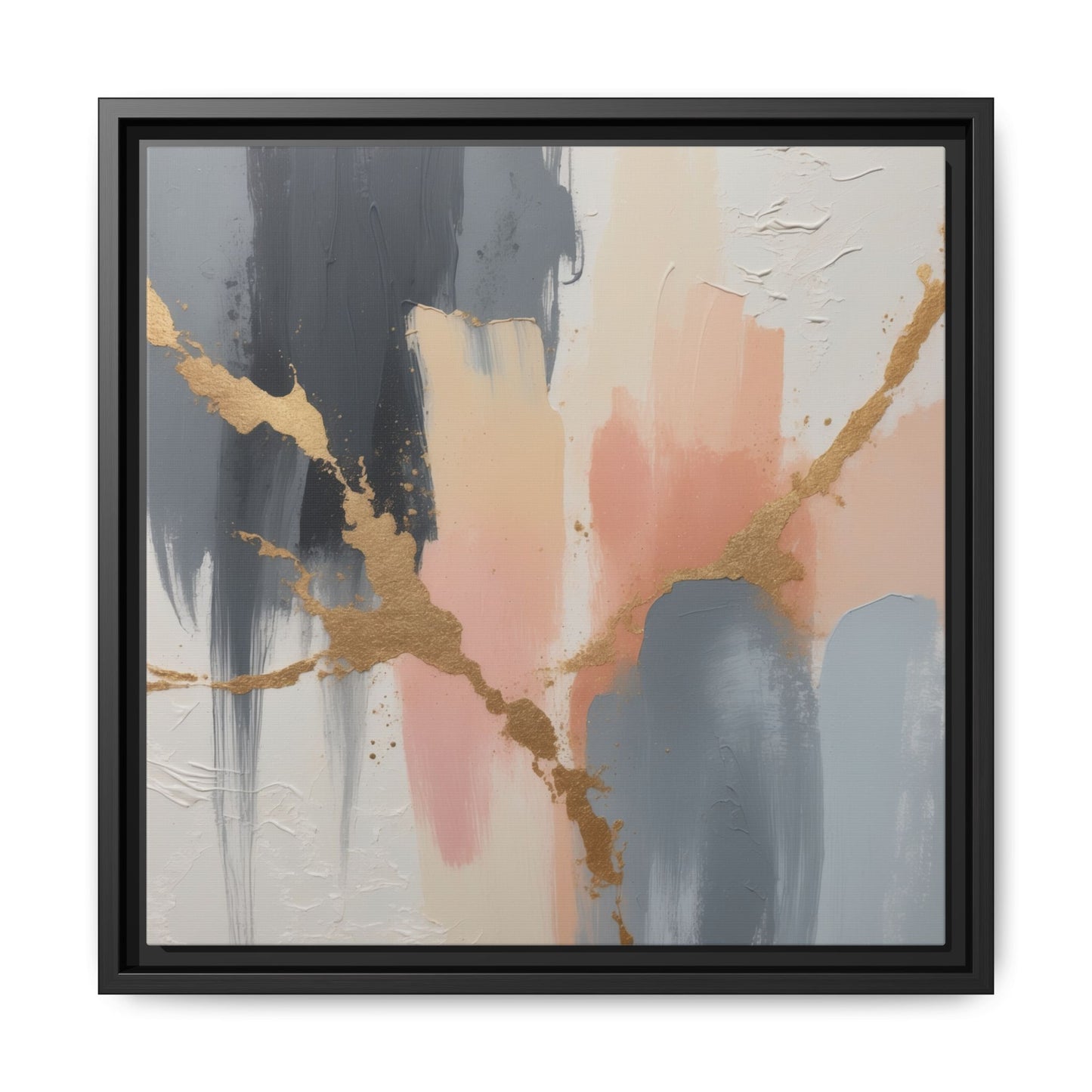 Elegant Abstract Framed Canvas Art with Gold Accents