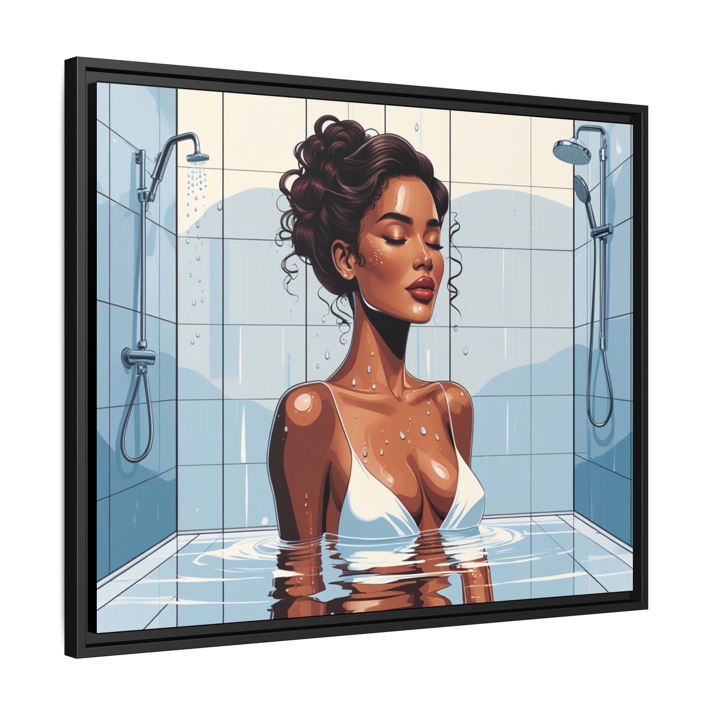 Serene Bathing Woman Canvas Art - Framed Multi-Color Wall Decor