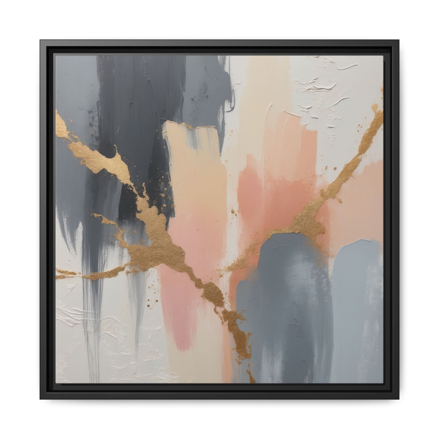 Elegant Abstract Framed Canvas Art with Gold Accents