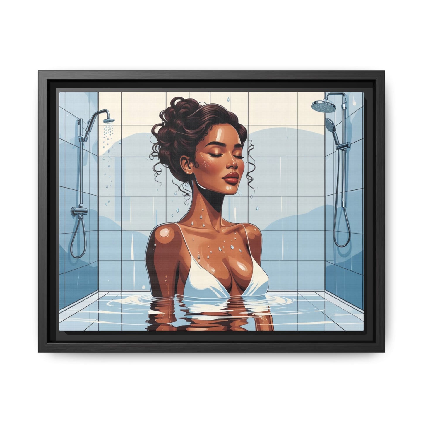 Serene Bathing Woman Canvas Art - Framed Multi-Color Wall Decor