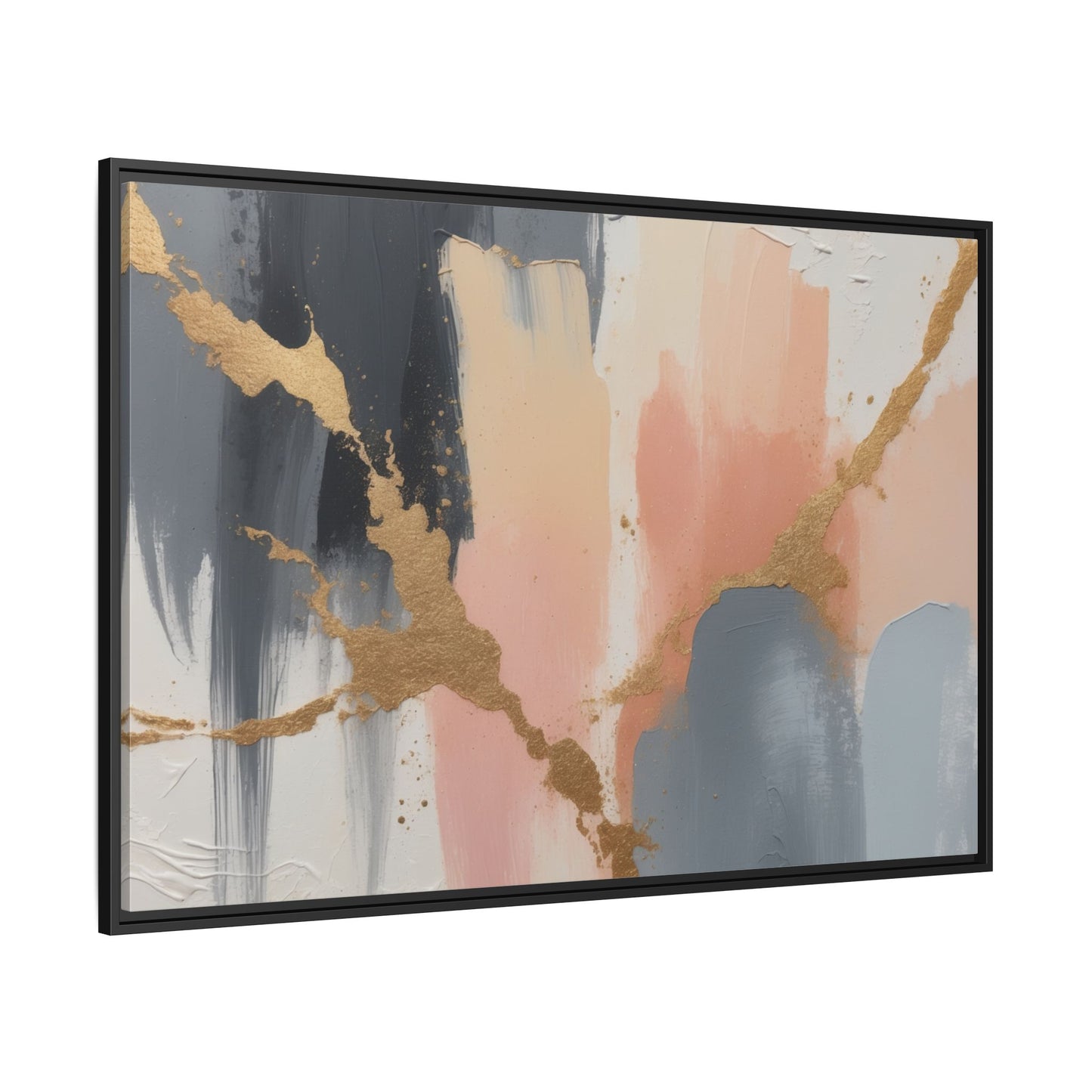 Elegant Abstract Framed Canvas Art with Gold Accents