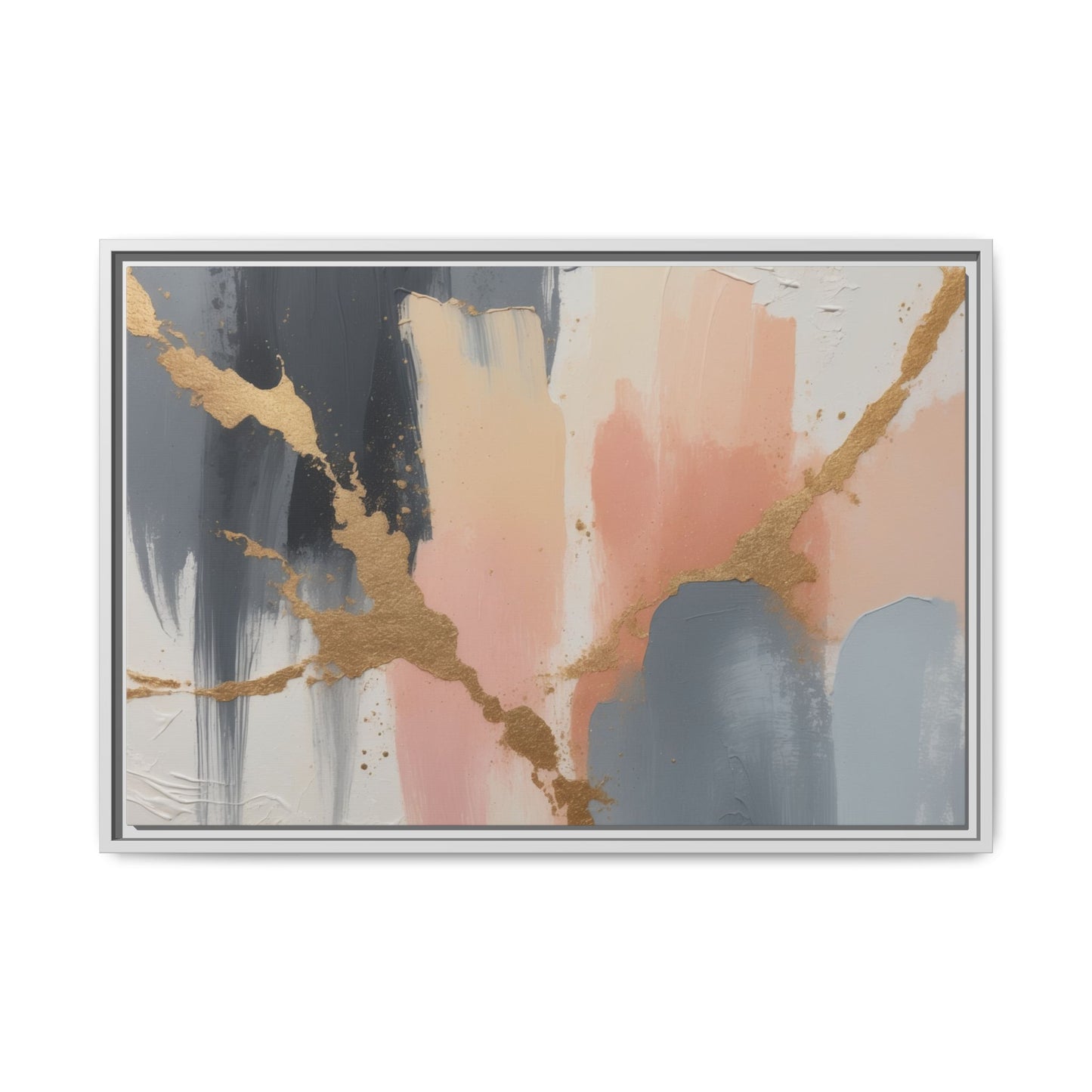 Elegant Abstract Framed Canvas Art with Gold Accents