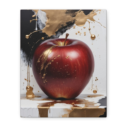 Gold Splashed Red Apple Canvas Art - 1.25" Stretched Wall Decor