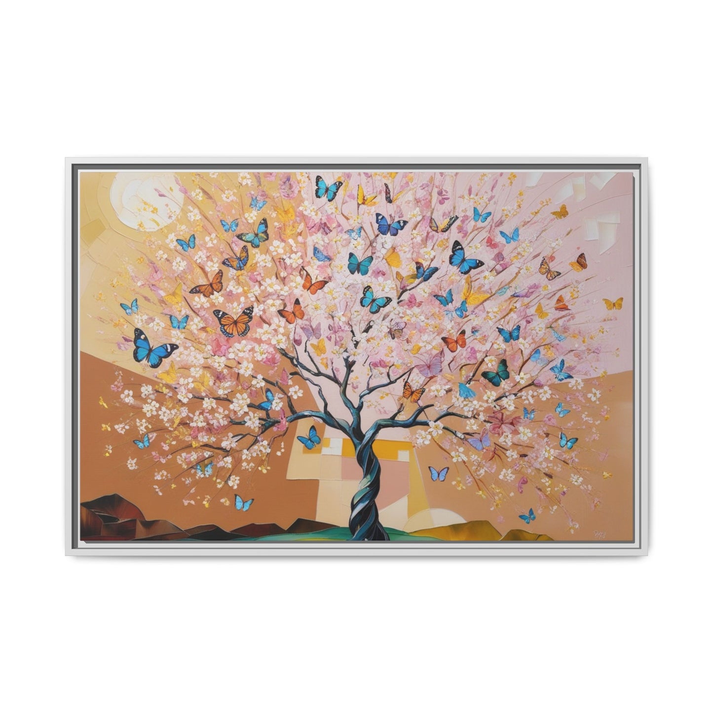 Colorful Butterfly Blossom Framed Canvas Art