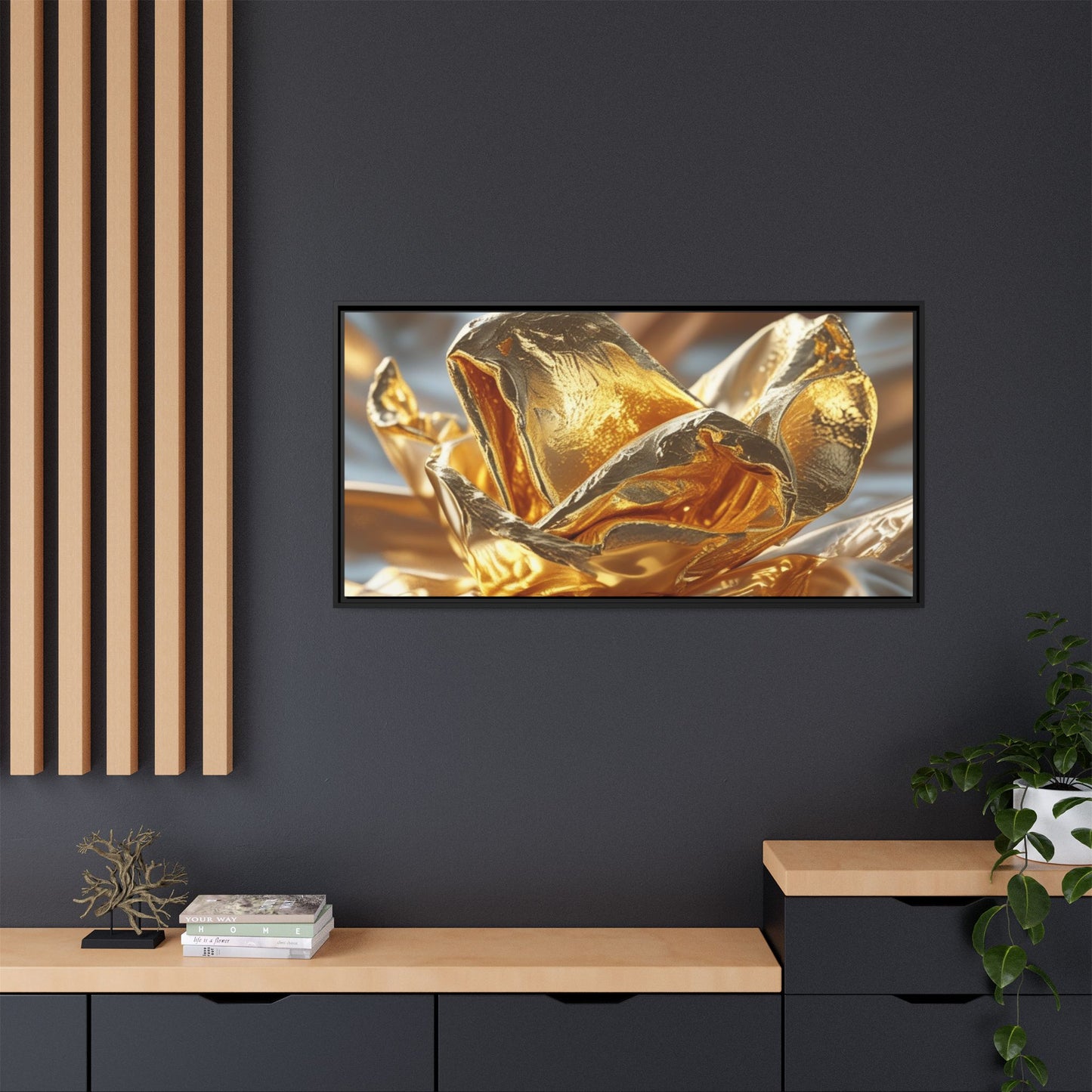 Gold Foil Rose Canvas Art - Elegant Home Decor