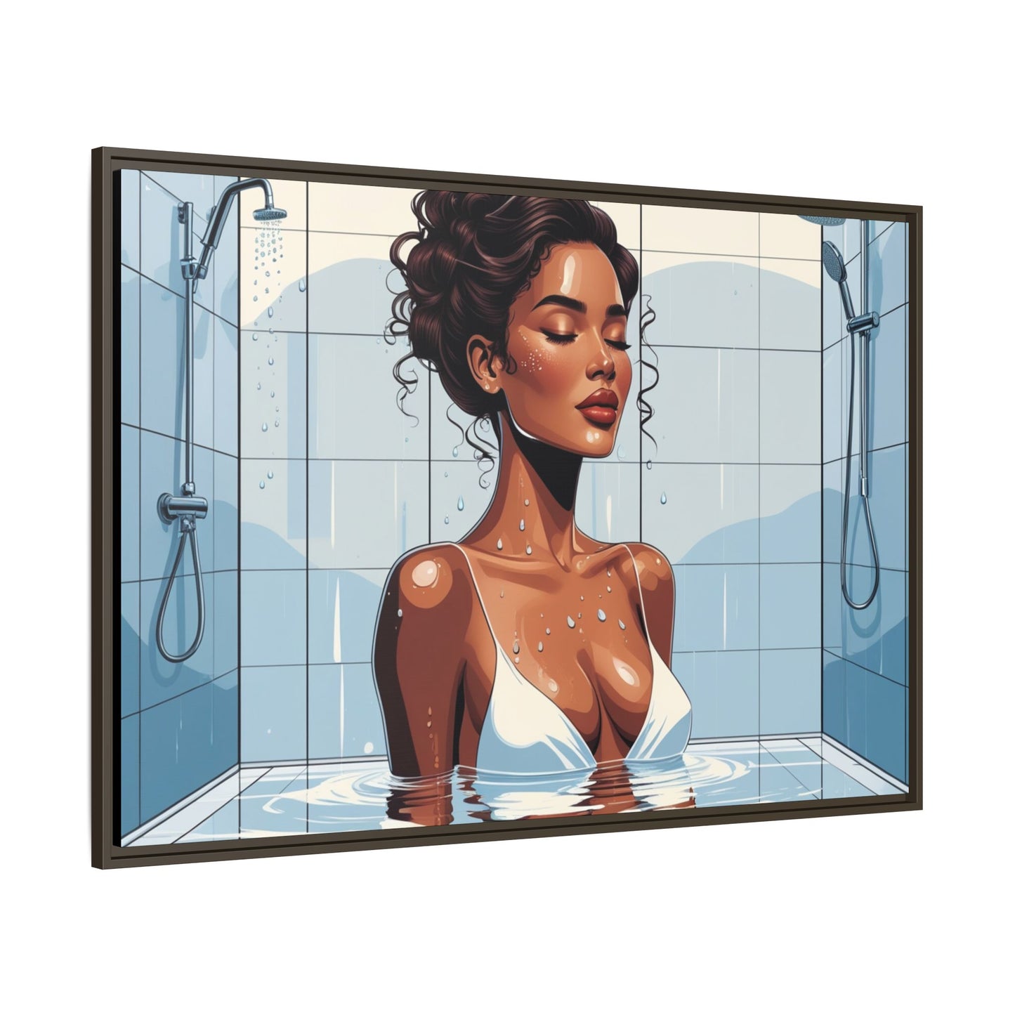 Serene Bathing Woman Canvas Art - Framed Multi-Color Wall Decor
