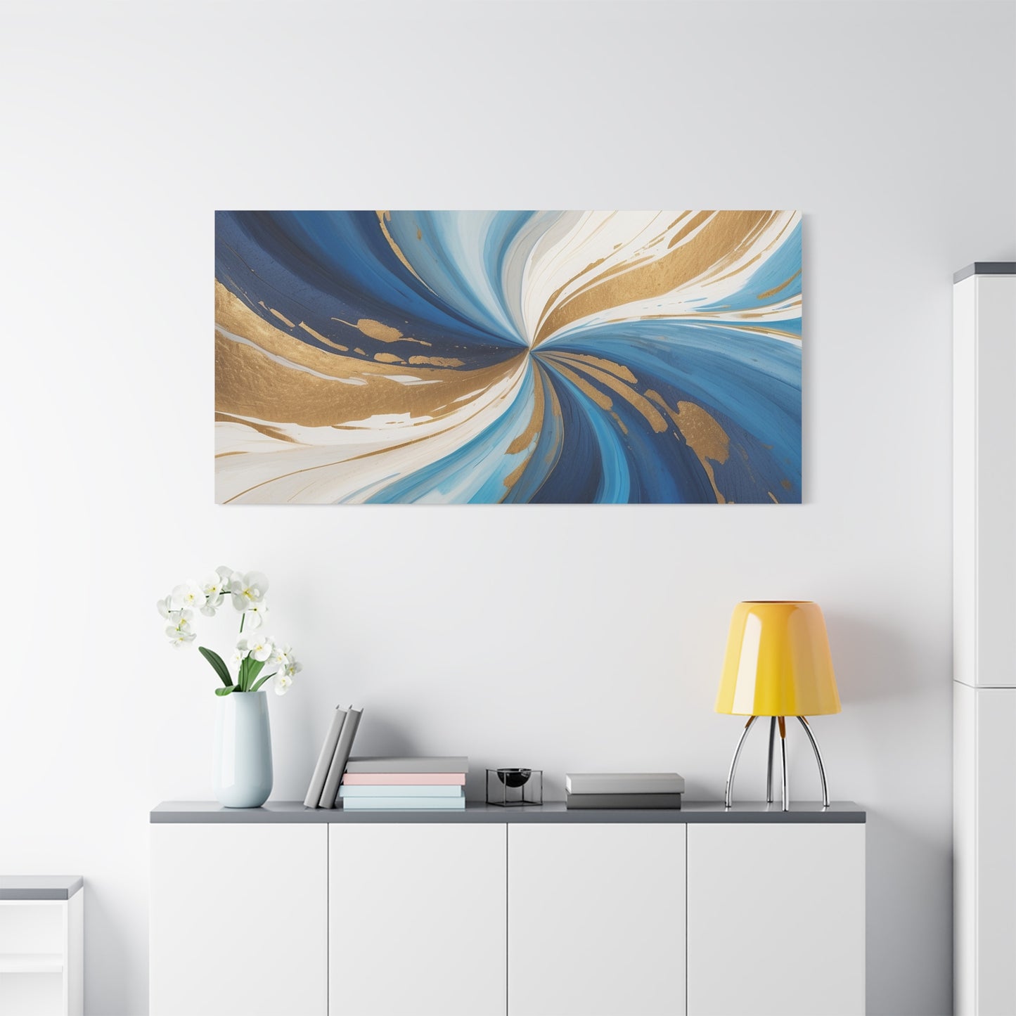 Abstract Blue and Gold Canvas Art - Stretched Matte Print for Home Decor