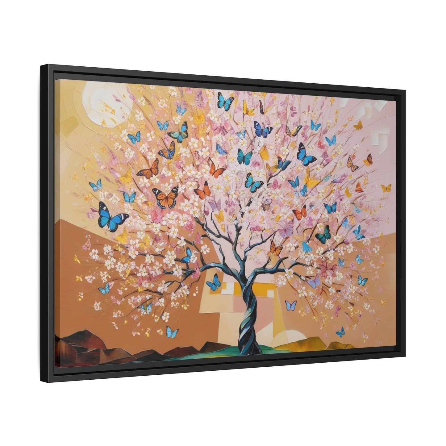 Colorful Butterfly Blossom Framed Canvas Art