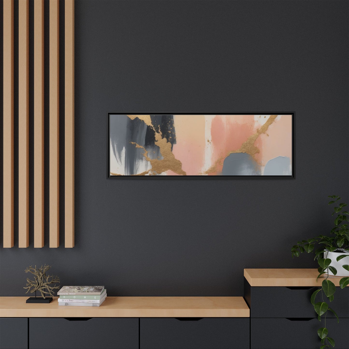 Elegant Abstract Framed Canvas Art with Gold Accents