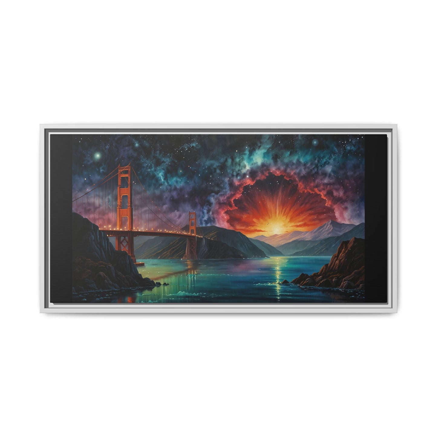 Golden Gate Sunset Framed Canvas Art - Multi-Color Wall Decor