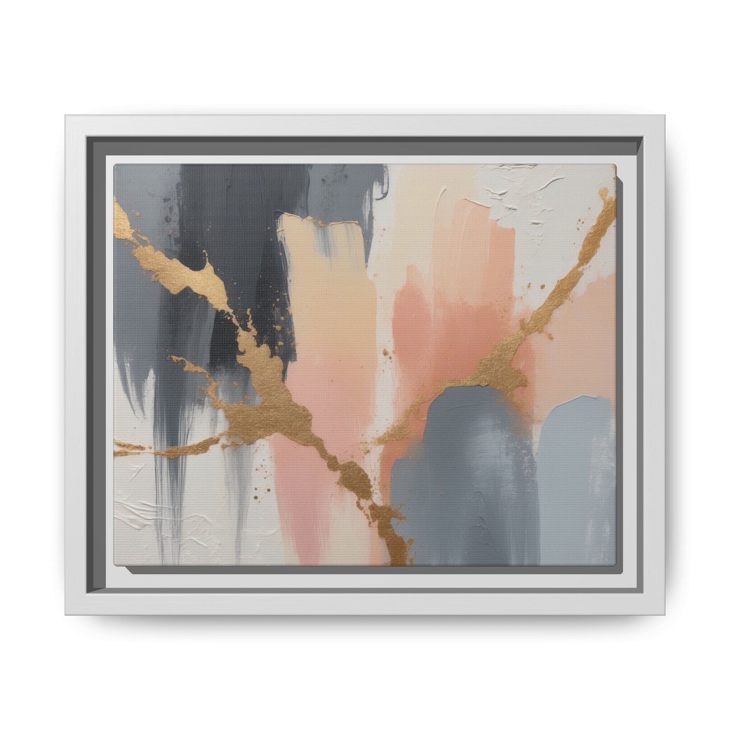 Elegant Abstract Framed Canvas Art with Gold Accents