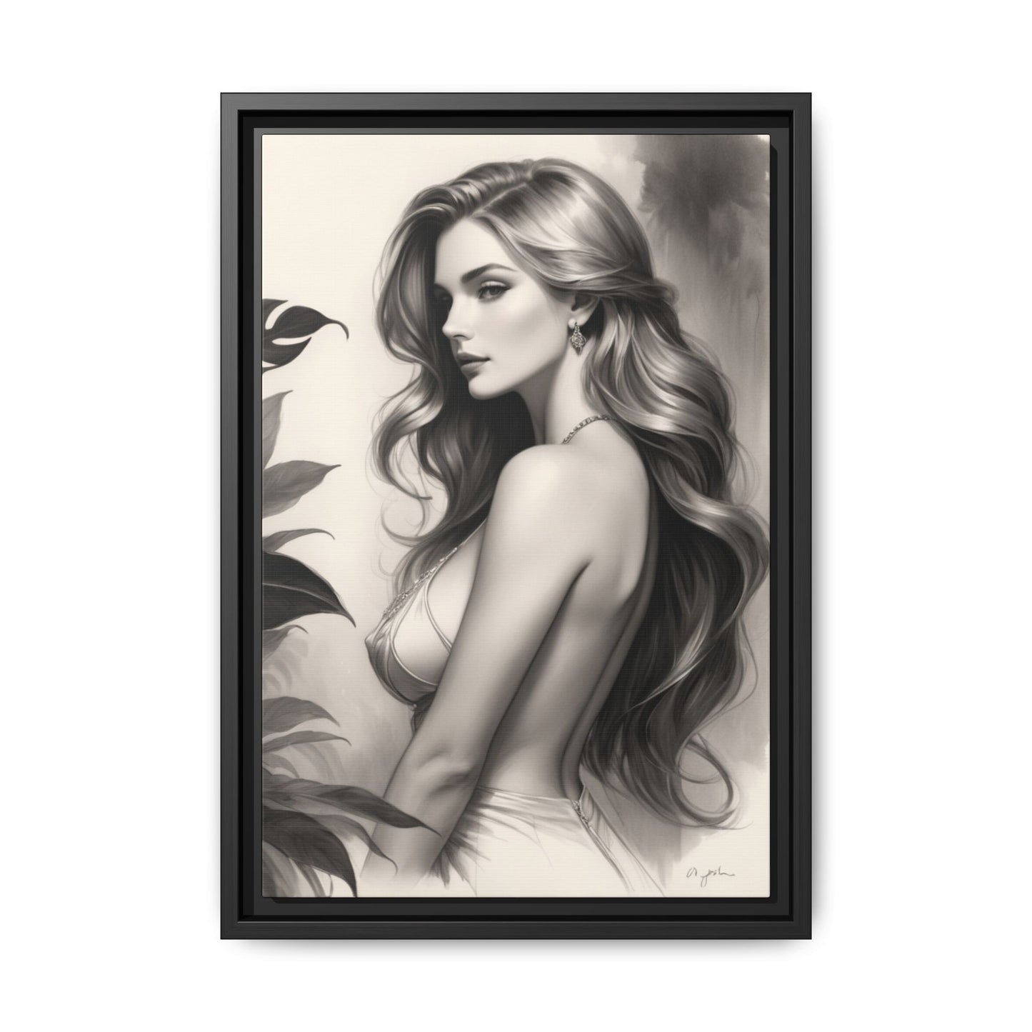 Elegant Matte Framed Art Print - Stylish Woman Portrait