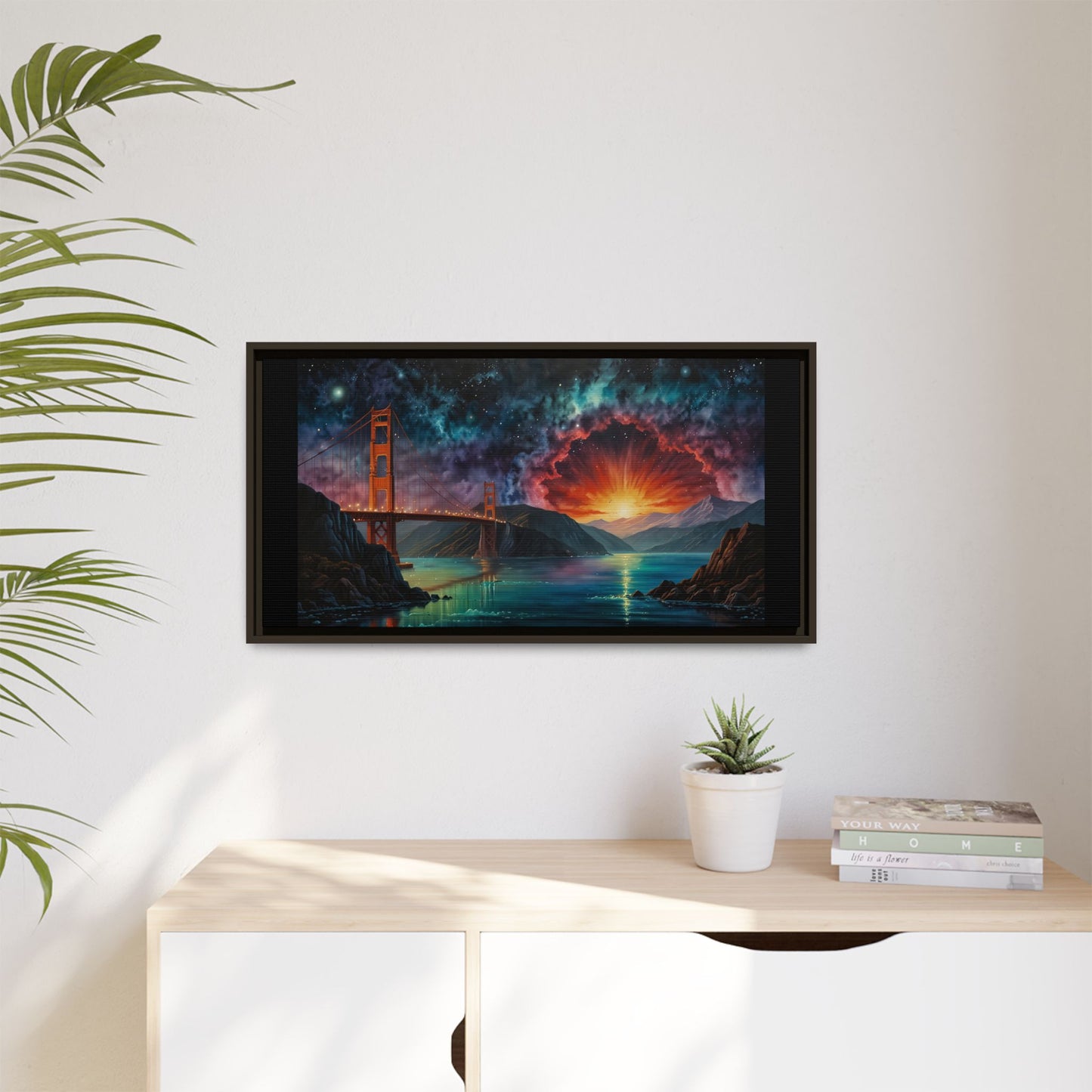 Golden Gate Sunset Framed Canvas Art - Multi-Color Wall Decor
