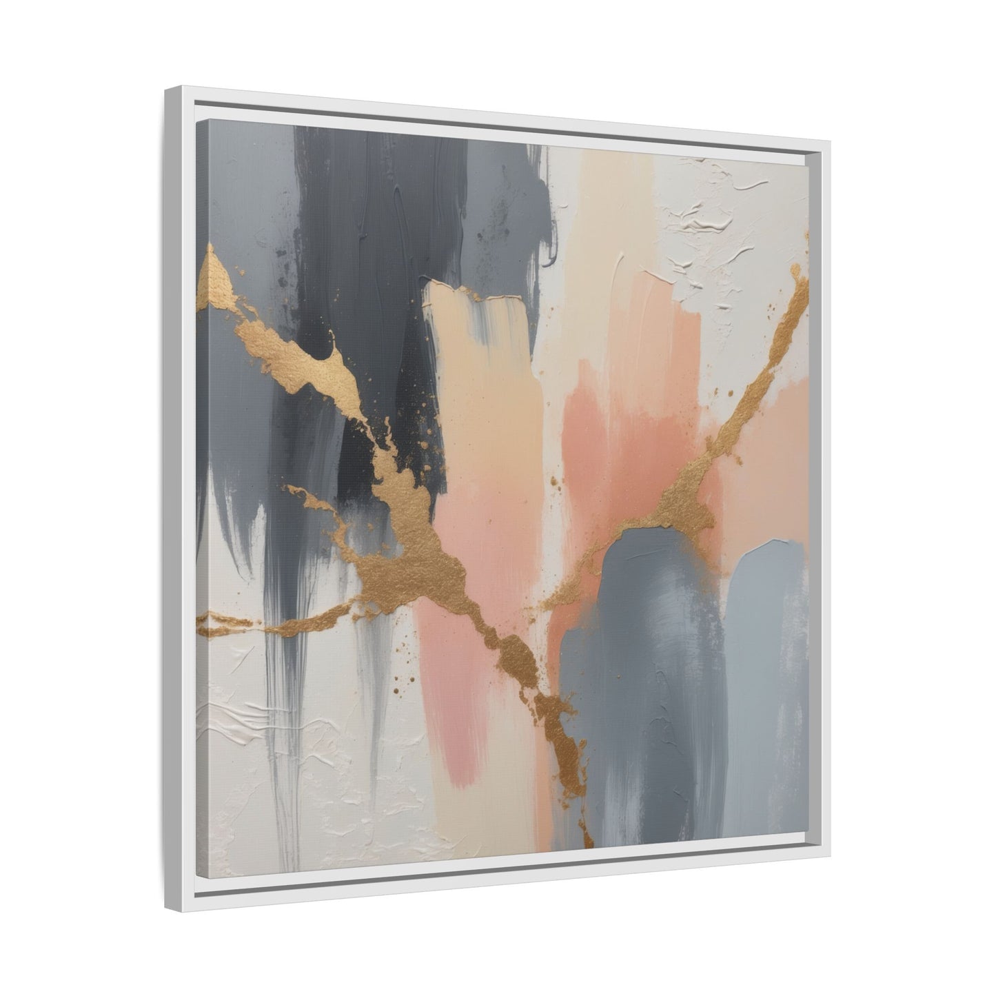 Elegant Abstract Framed Canvas Art with Gold Accents