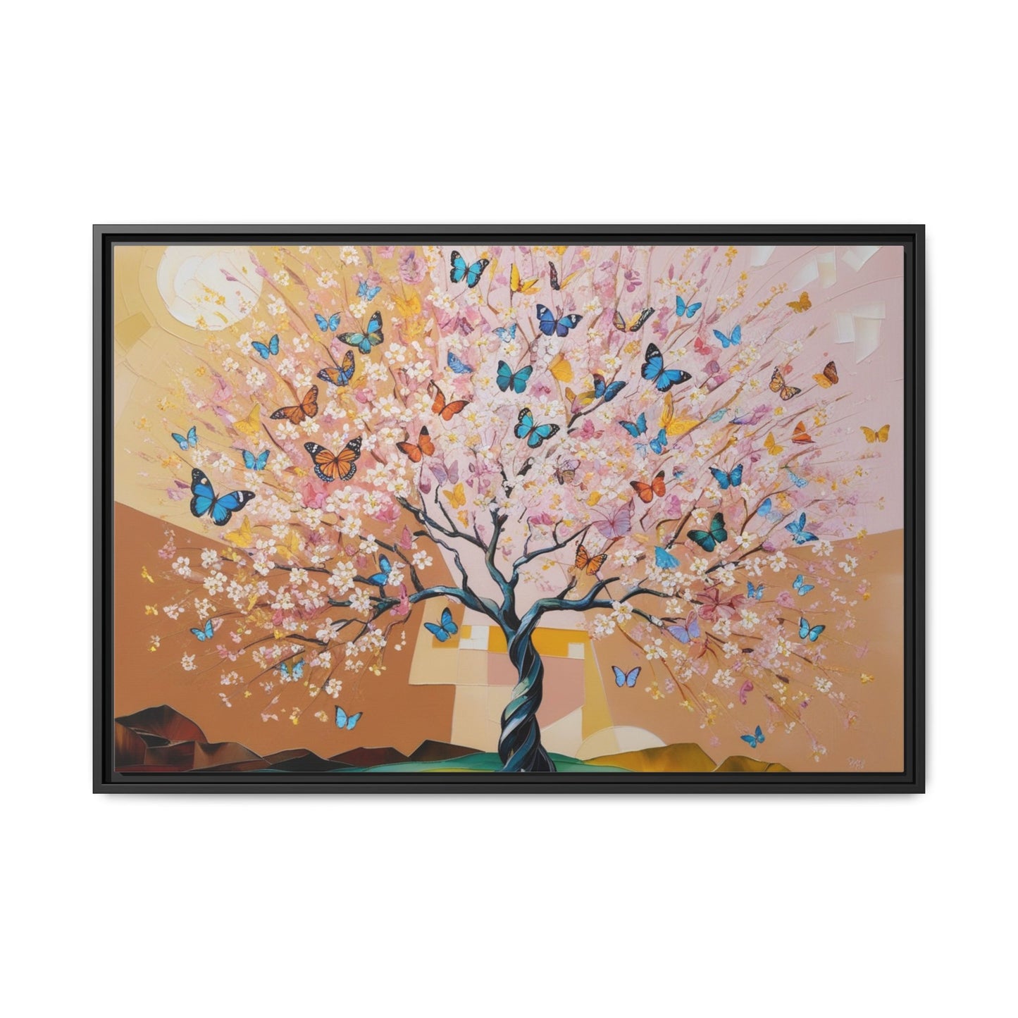 Colorful Butterfly Blossom Framed Canvas Art