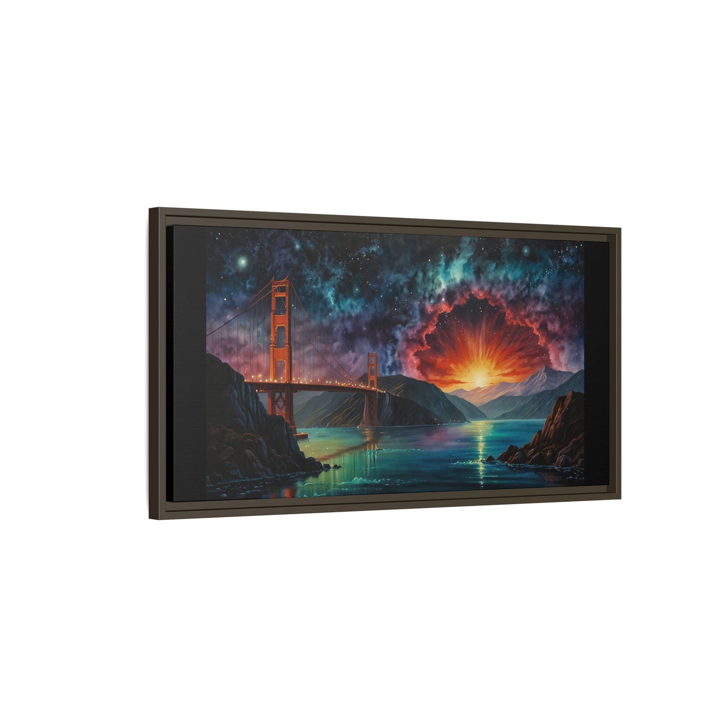 Golden Gate Sunset Framed Canvas Art - Multi-Color Wall Decor