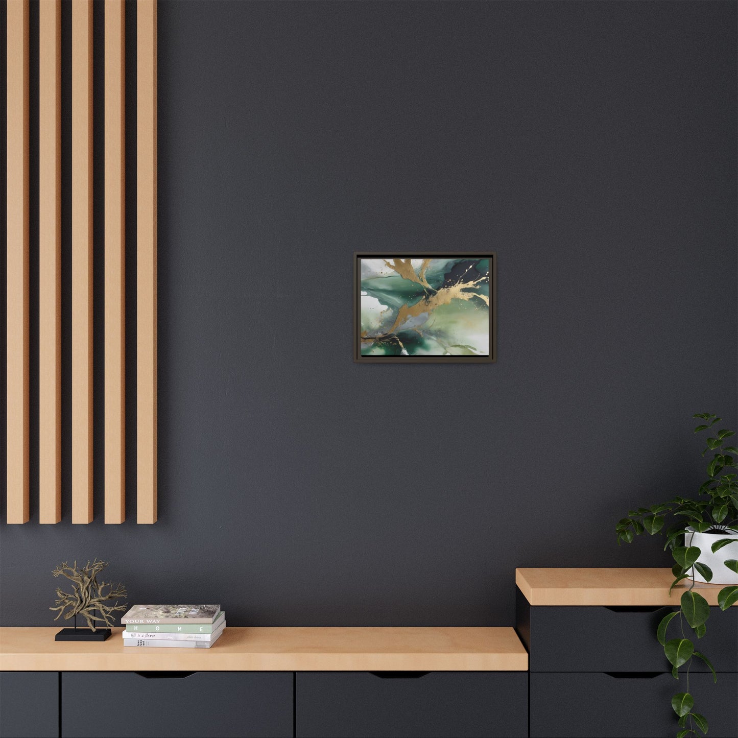 Elegant Abstract Framed Canvas Wall Art - Multi-Color Gold Accents