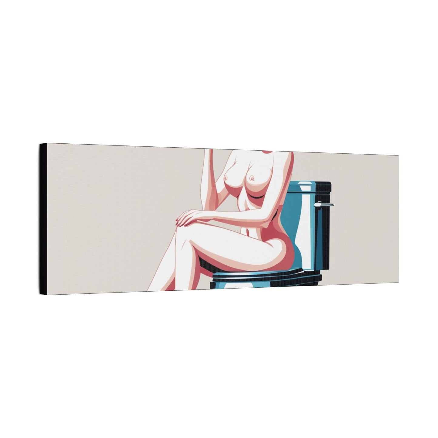 Retro Vintage Art Canvas Print - Sensual Woman Smoking on Toilet