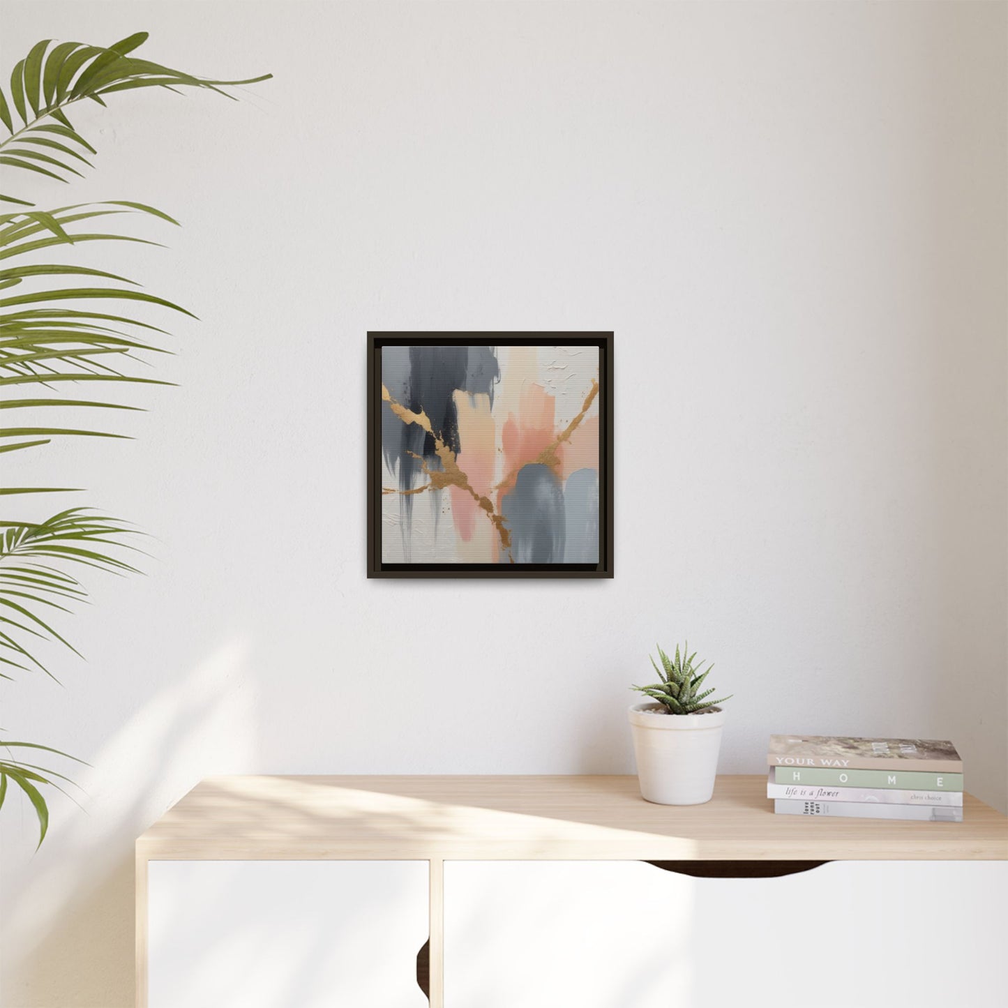 Elegant Abstract Framed Canvas Art with Gold Accents