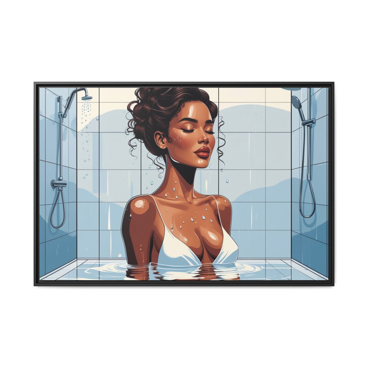 Serene Bathing Woman Canvas Art - Framed Multi-Color Wall Decor