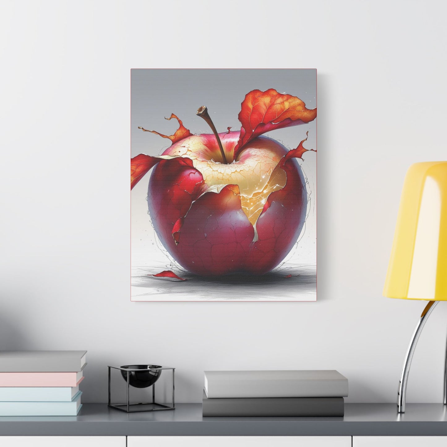 Cracked Red Apple Canvas Art – Vibrant Wall Decor for Modern Homes