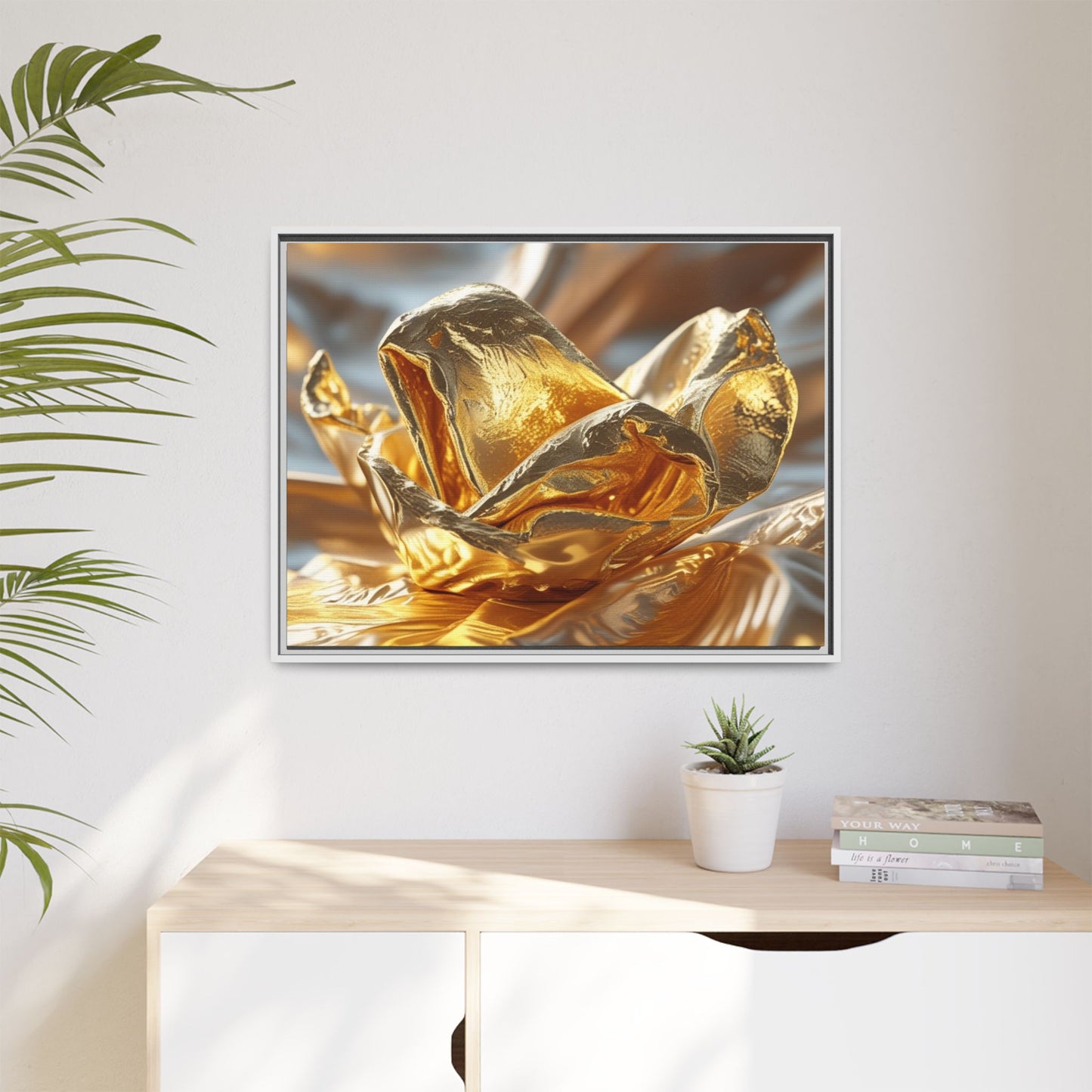Gold Foil Rose Canvas Art - Elegant Home Decor