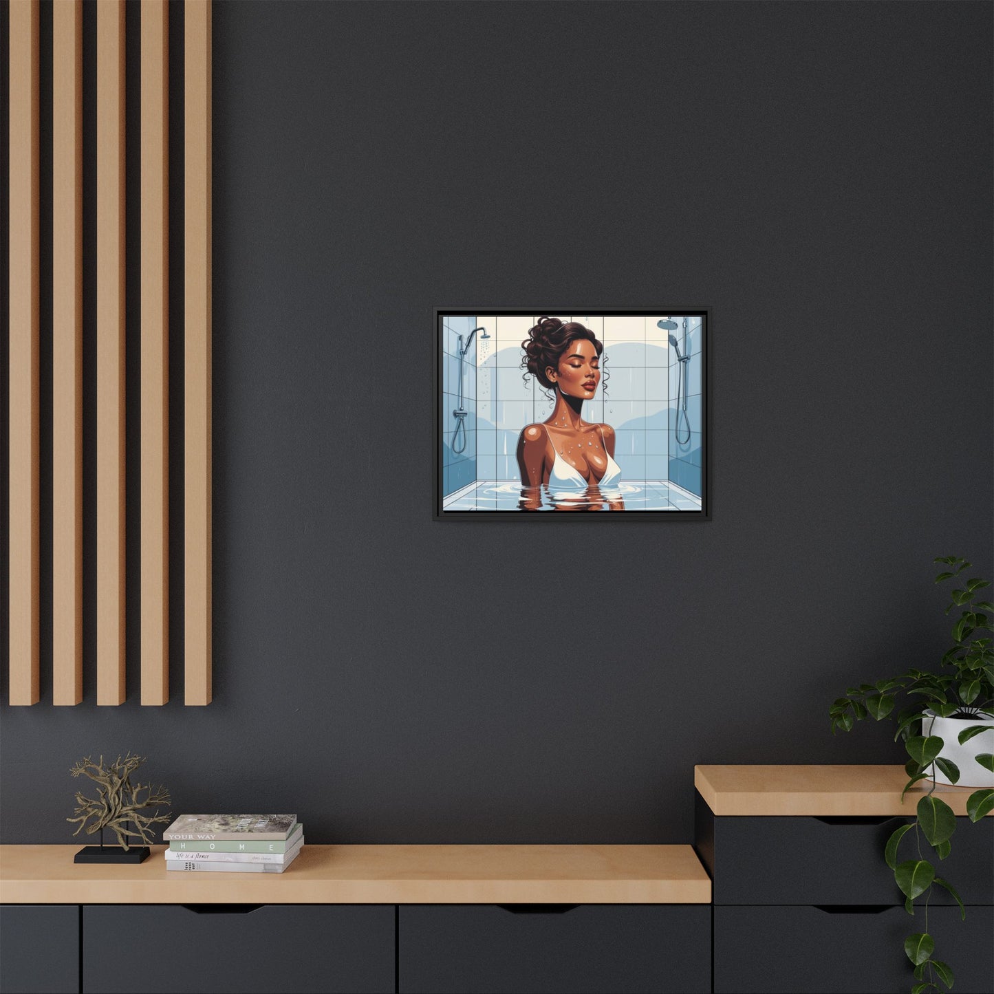 Serene Bathing Woman Canvas Art - Framed Multi-Color Wall Decor