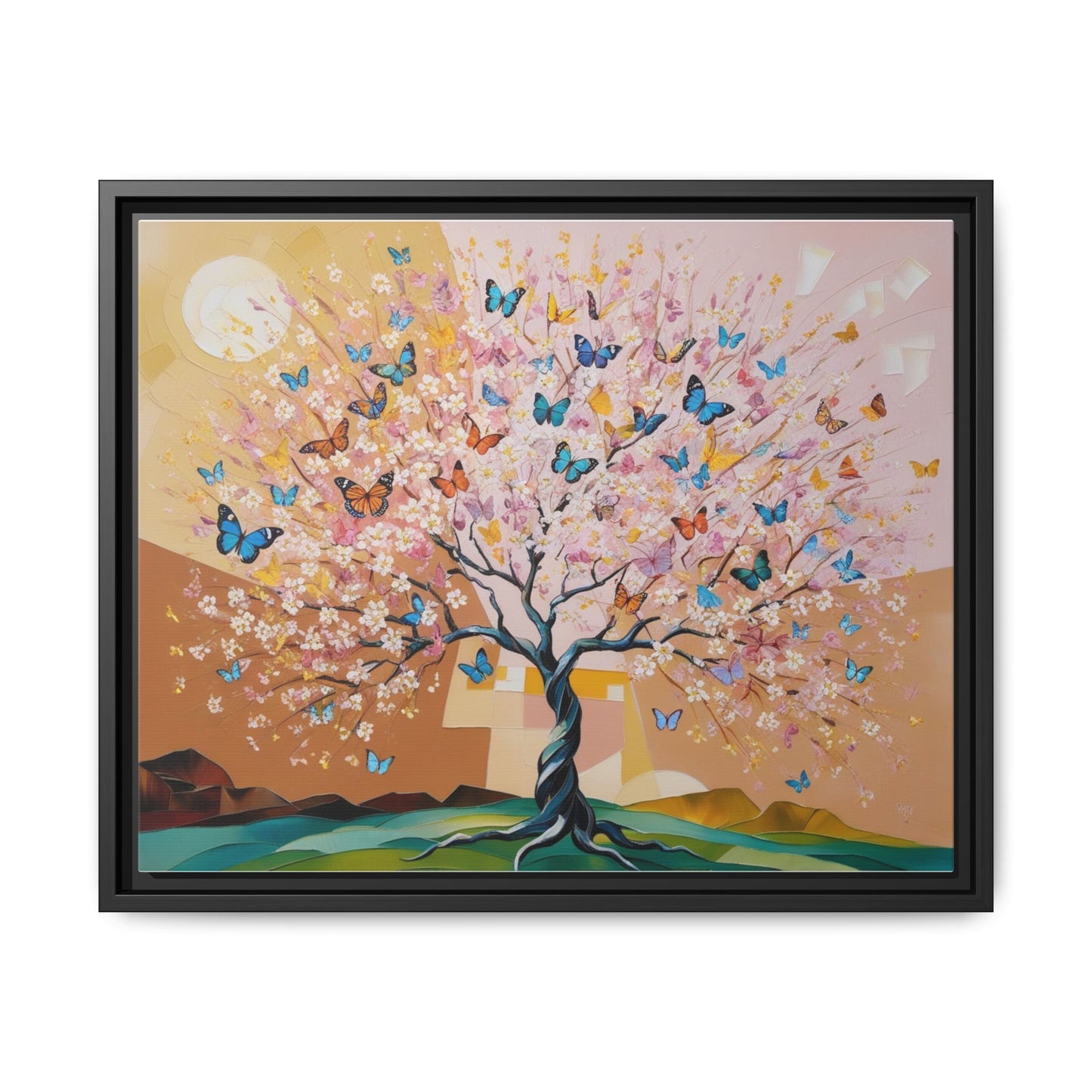 Colorful Butterfly Blossom Framed Canvas Art