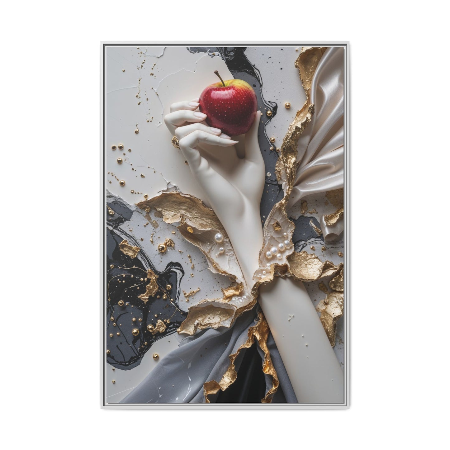 Elegant Framed Canvas Art - Modern Abstract Design with Apple