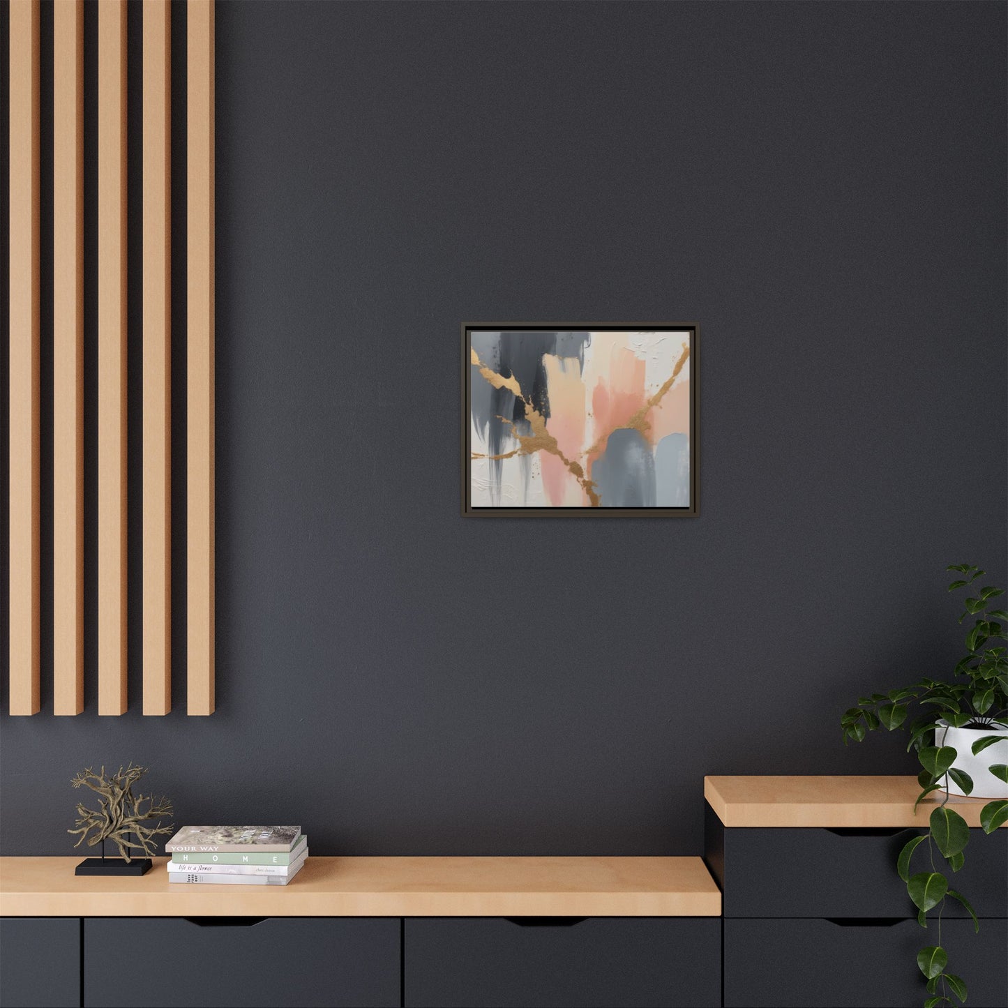 Elegant Abstract Framed Canvas Art with Gold Accents