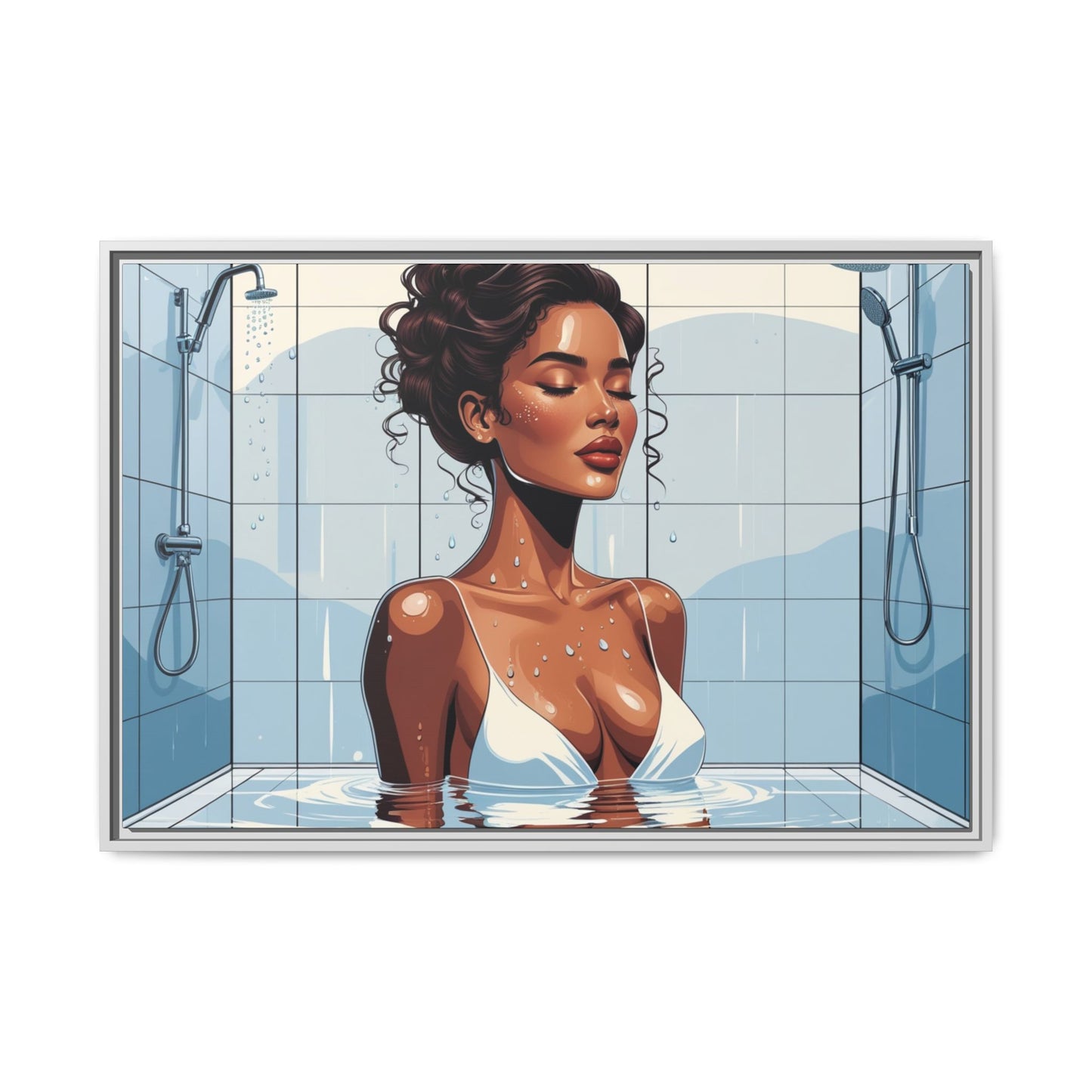 Serene Bathing Woman Canvas Art - Framed Multi-Color Wall Decor
