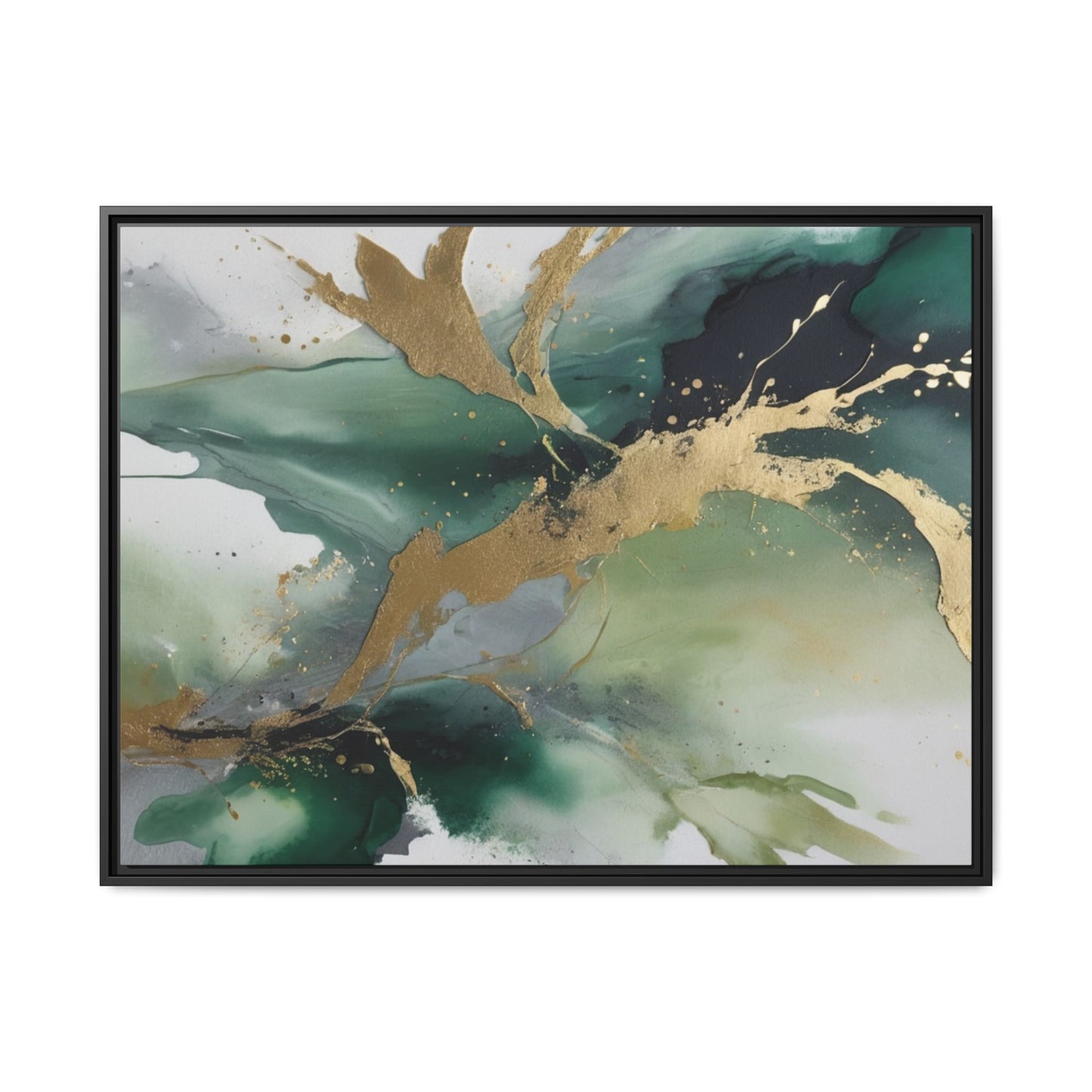 Elegant Abstract Framed Canvas Wall Art - Multi-Color Gold Accents
