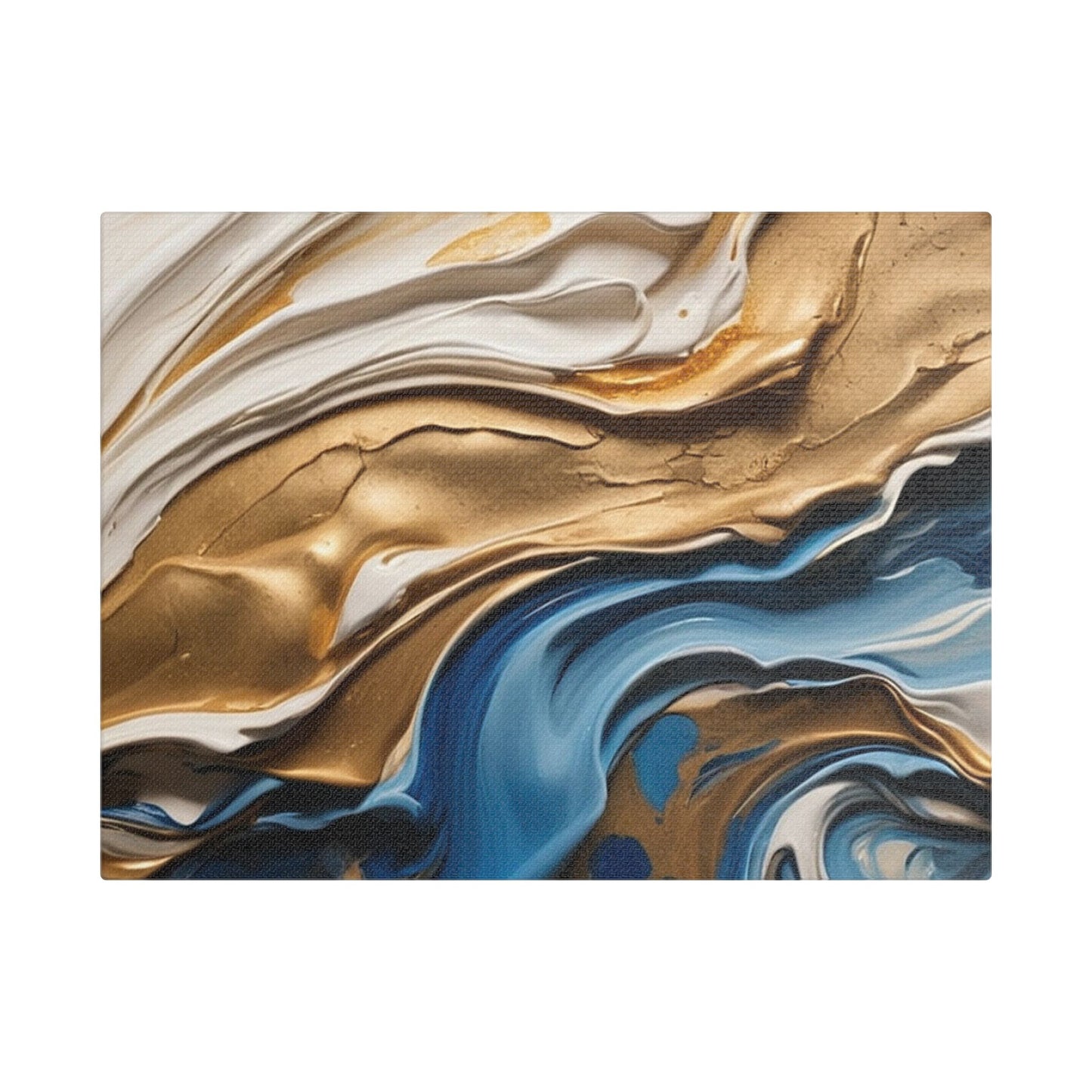 Elegant Abstract Wall Art - Blue and Gold Satin Canvas