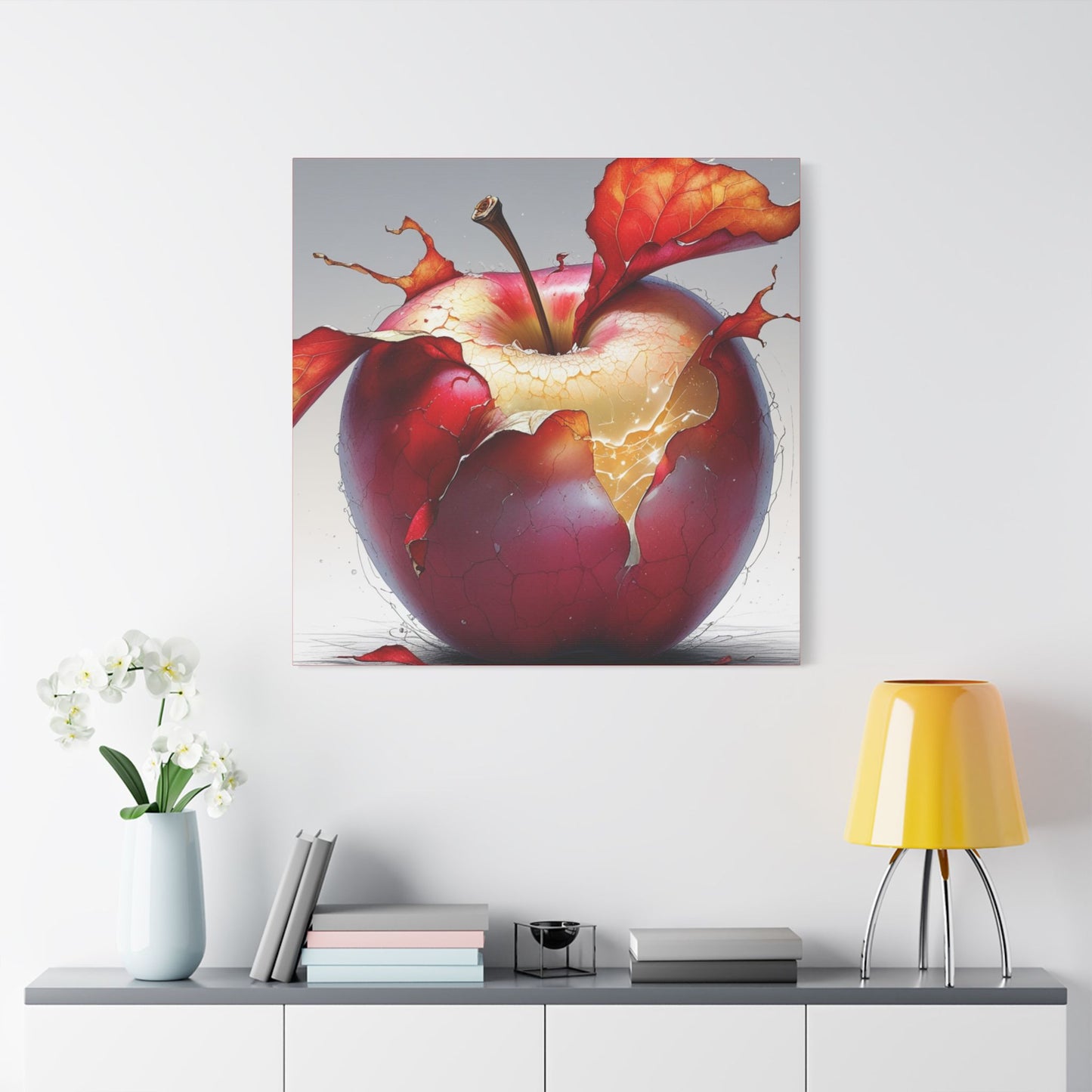 Cracked Red Apple Canvas Art – Vibrant Wall Decor for Modern Homes