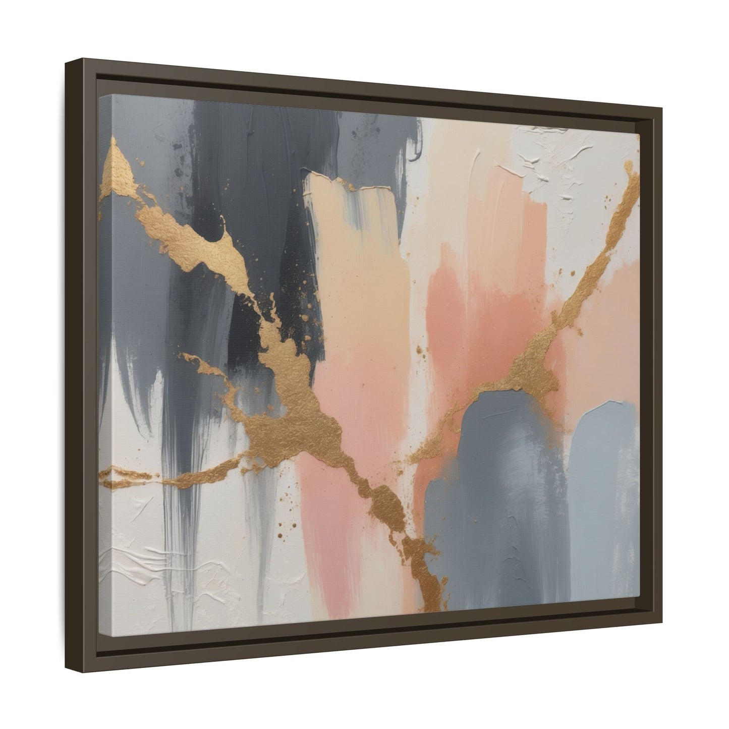 Elegant Abstract Framed Canvas Art with Gold Accents