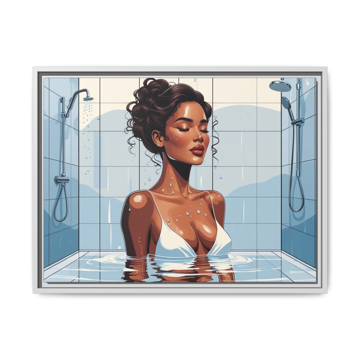 Serene Bathing Woman Canvas Art - Framed Multi-Color Wall Decor