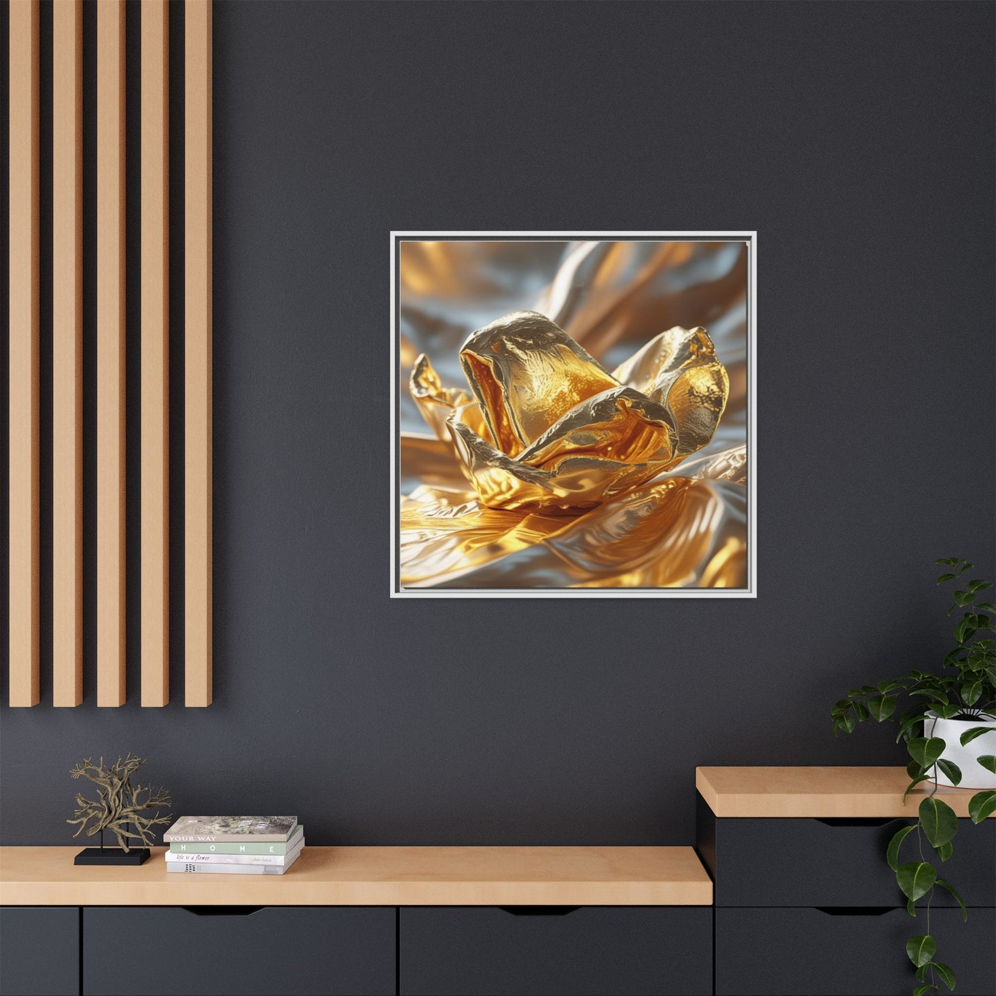 Gold Foil Rose Canvas Art - Elegant Home Decor