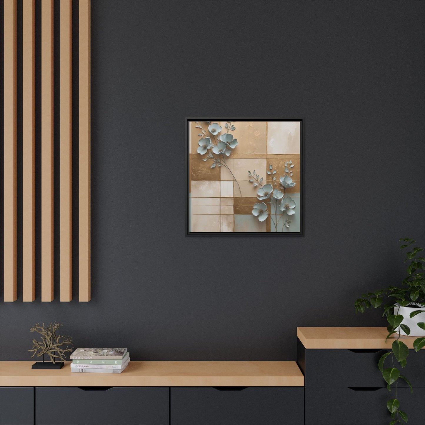 Elegant Floral Wall Art - Framed Matte Canvas Decor