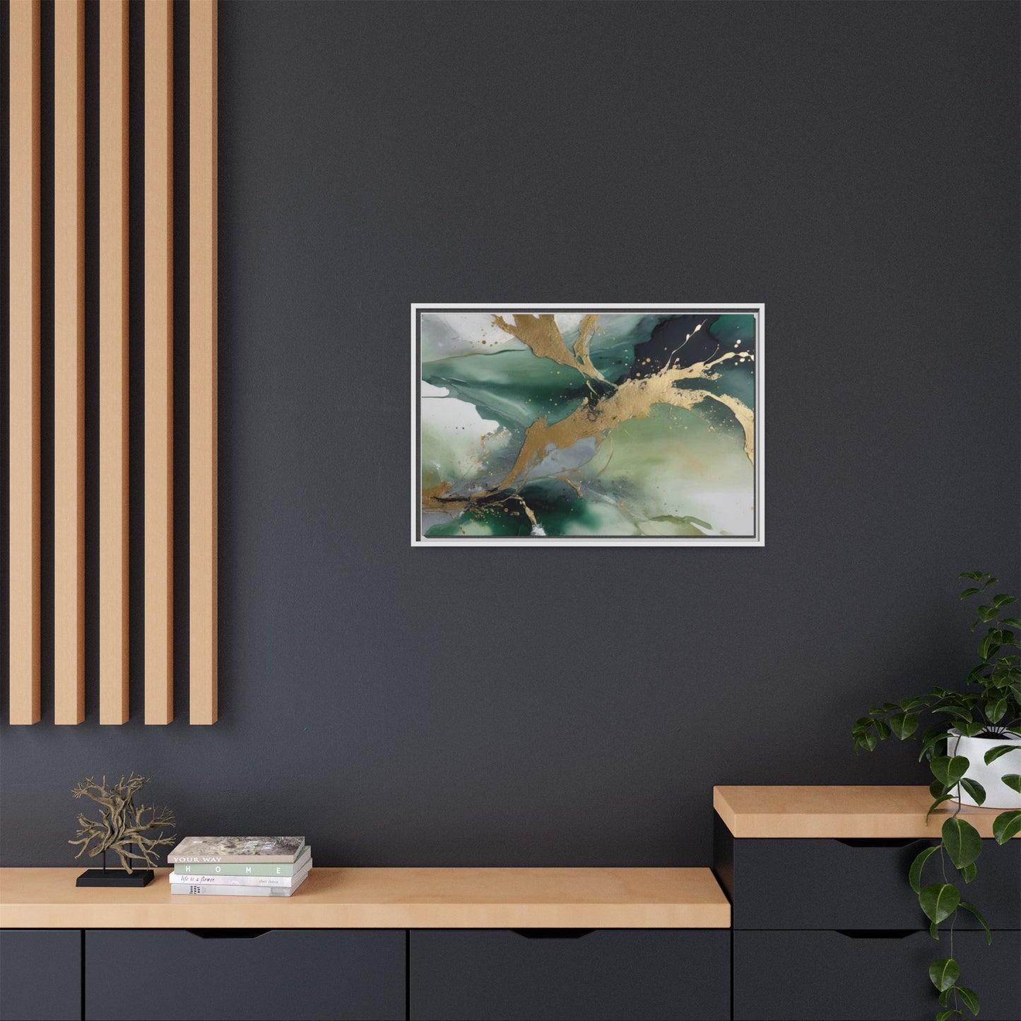 Elegant Abstract Framed Canvas Wall Art - Multi-Color Gold Accents
