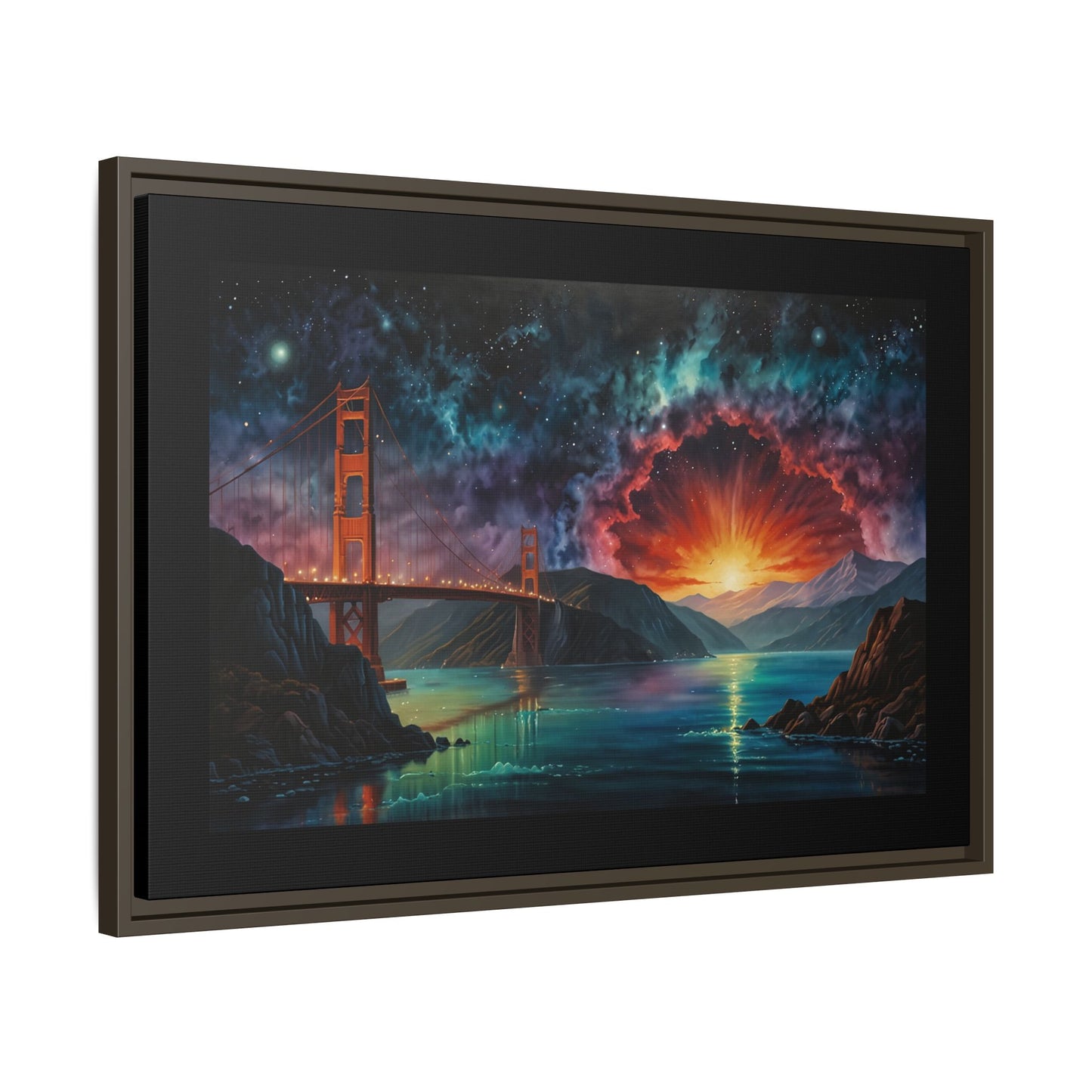 Golden Gate Sunset Framed Canvas Art - Multi-Color Wall Decor