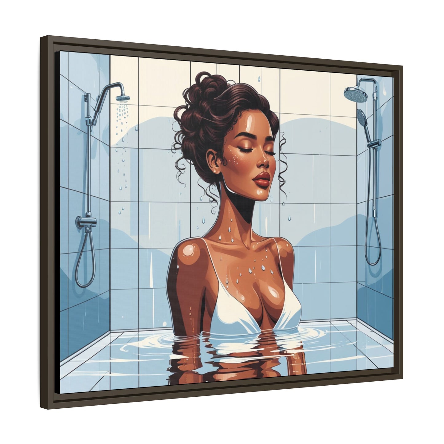 Serene Bathing Woman Canvas Art - Framed Multi-Color Wall Decor