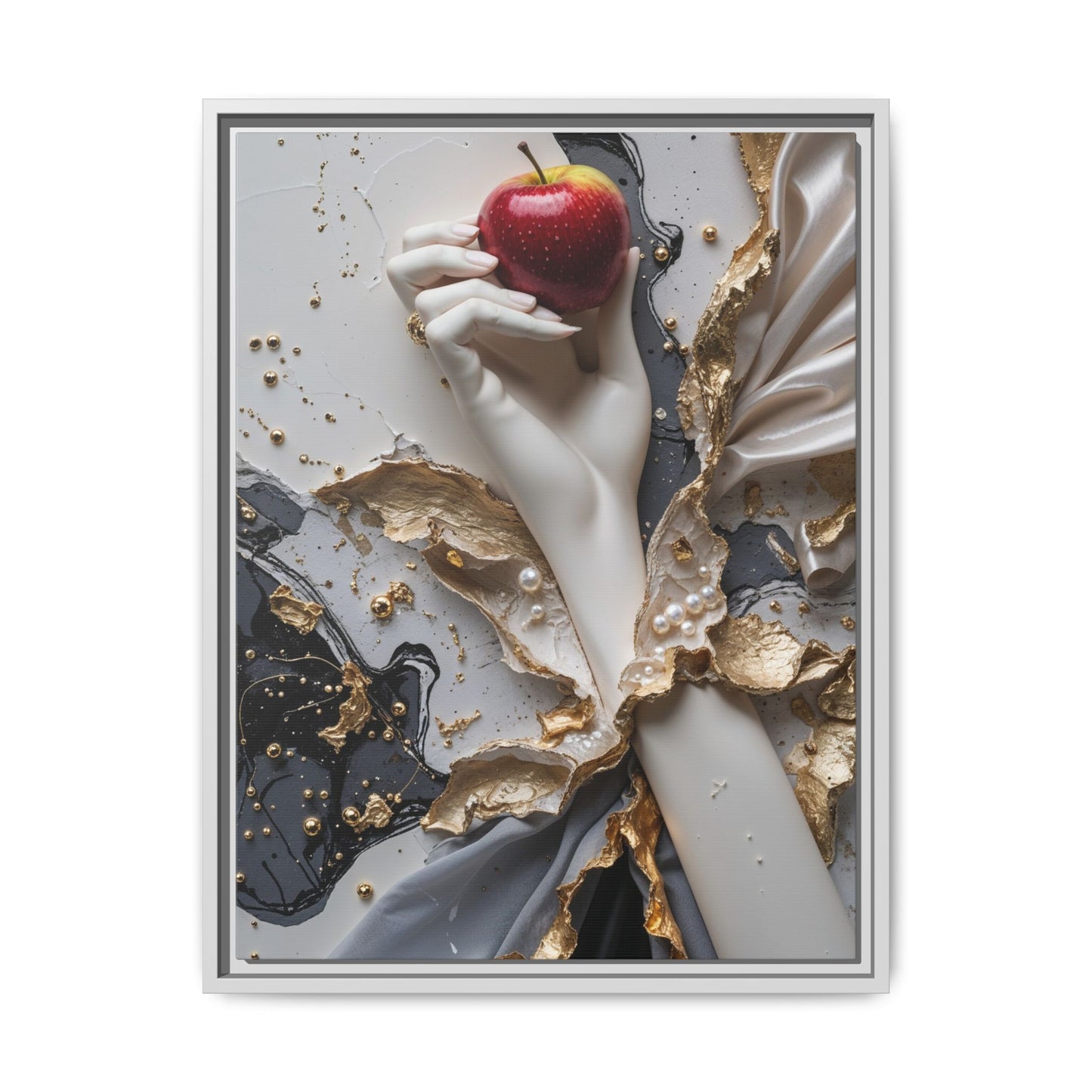 Elegant Framed Canvas Art - Modern Abstract Design with Apple