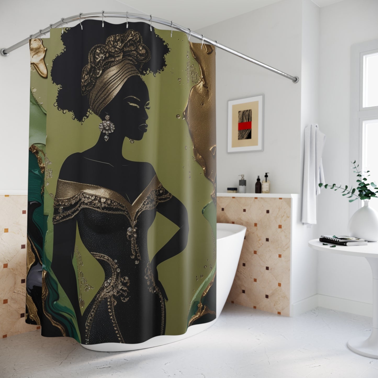 Queen in Emerald & Gold-Shower Curtain with Glamorous Design