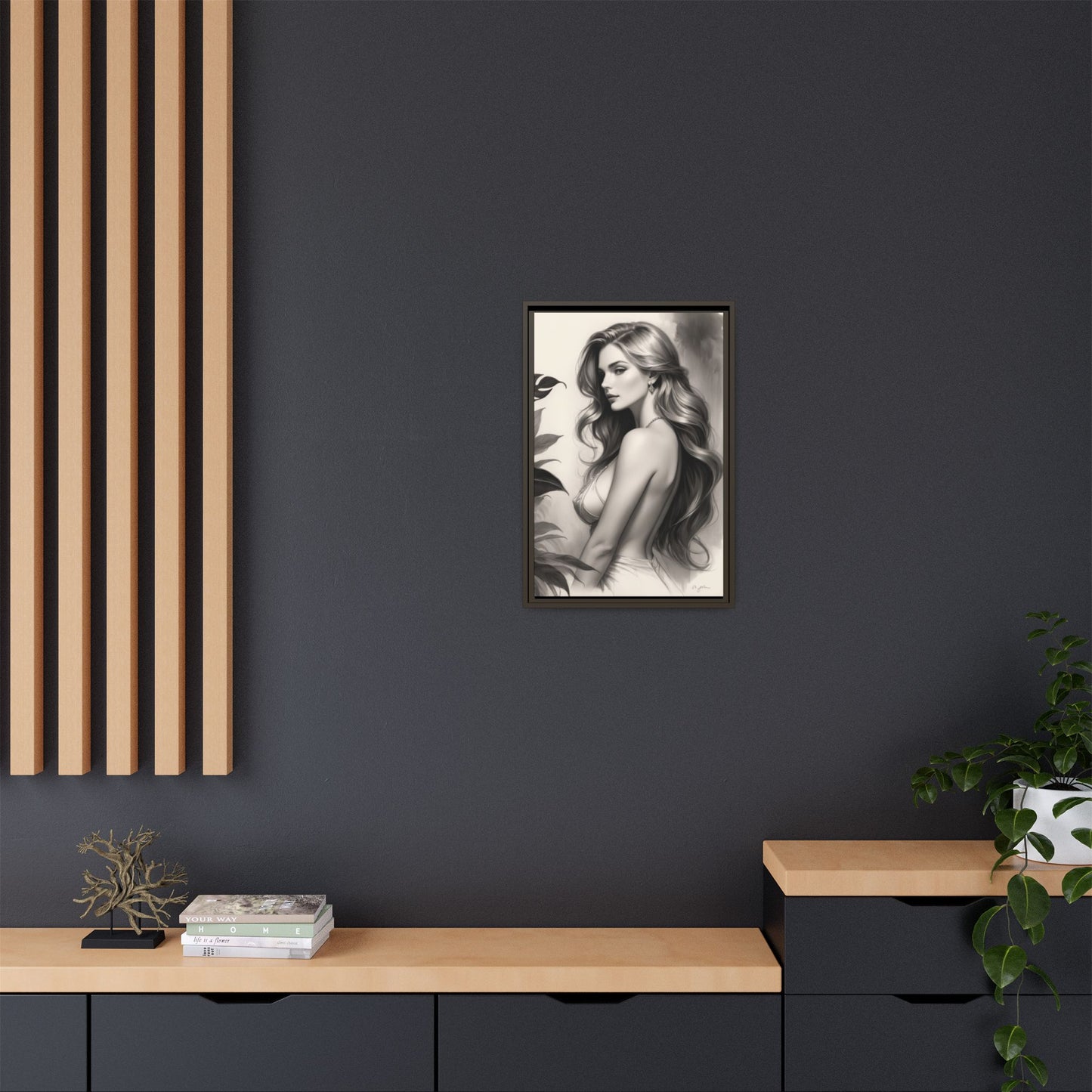 Elegant Matte Framed Art Print - Stylish Woman Portrait