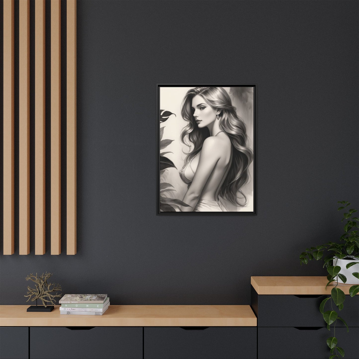 Elegant Matte Framed Art Print - Stylish Woman Portrait