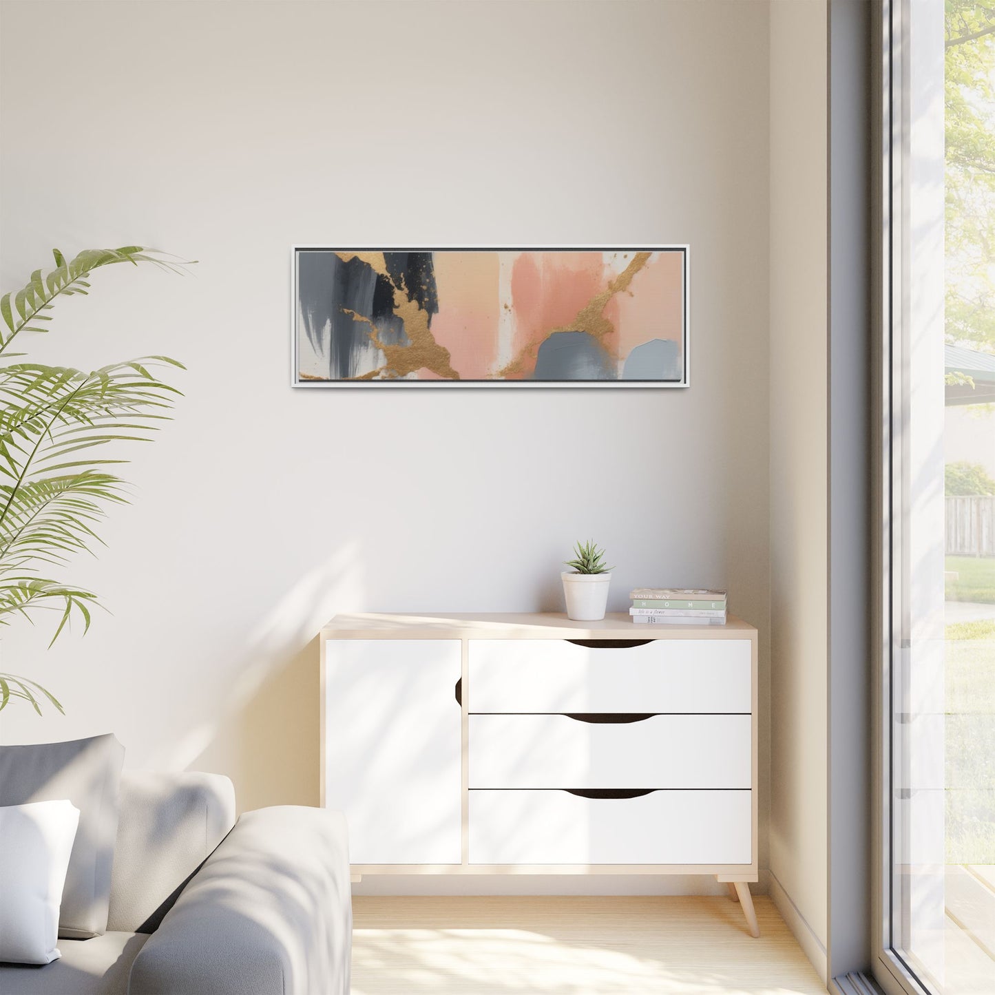 Elegant Abstract Framed Canvas Art with Gold Accents
