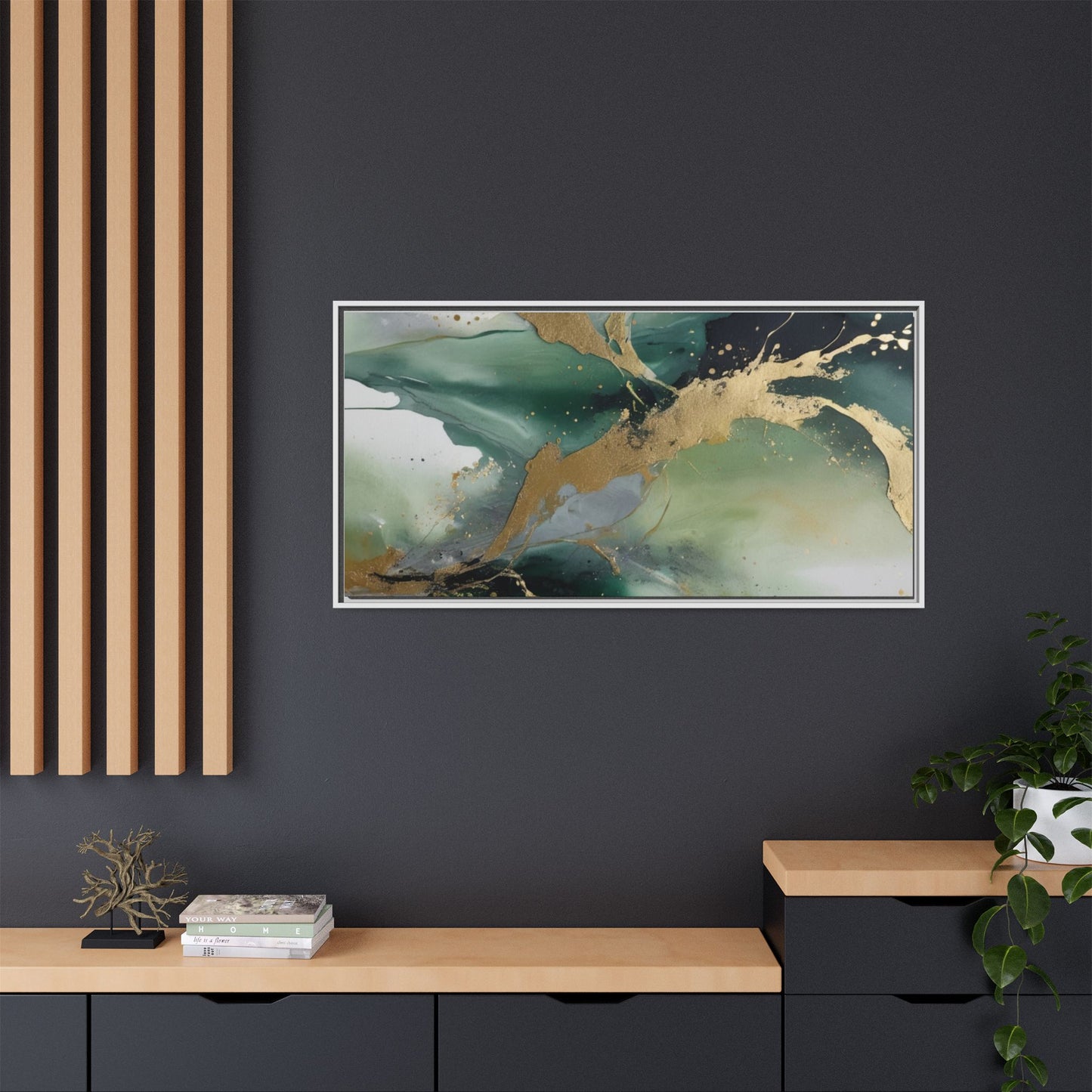 Elegant Abstract Framed Canvas Wall Art - Multi-Color Gold Accents