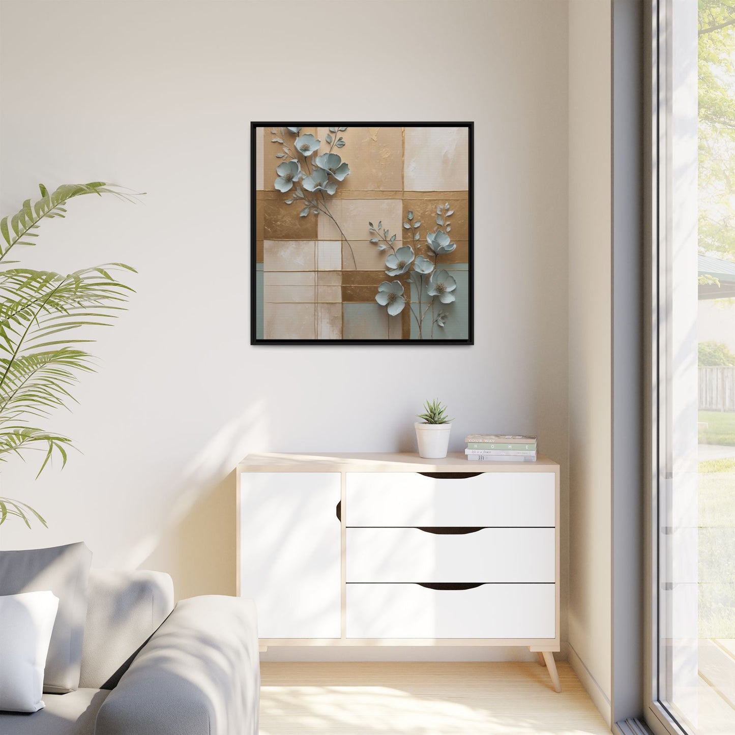 Elegant Floral Wall Art - Framed Matte Canvas Decor