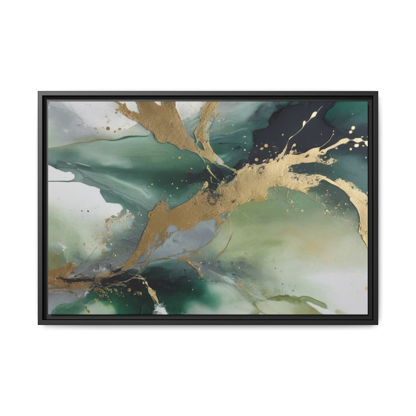 Elegant Abstract Framed Canvas Wall Art - Multi-Color Gold Accents