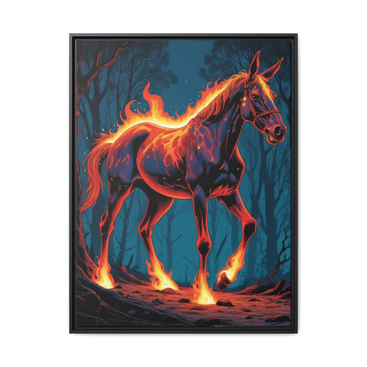 Fiery Horse Art Print - Multi-Color Framed Matte Canvas Wall Decor